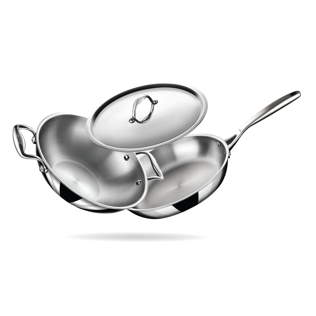 Stahl Artisan Triply Combo – Kadhai 24cm + Fry Pan 24cm + SS Pro Lid (24cm)