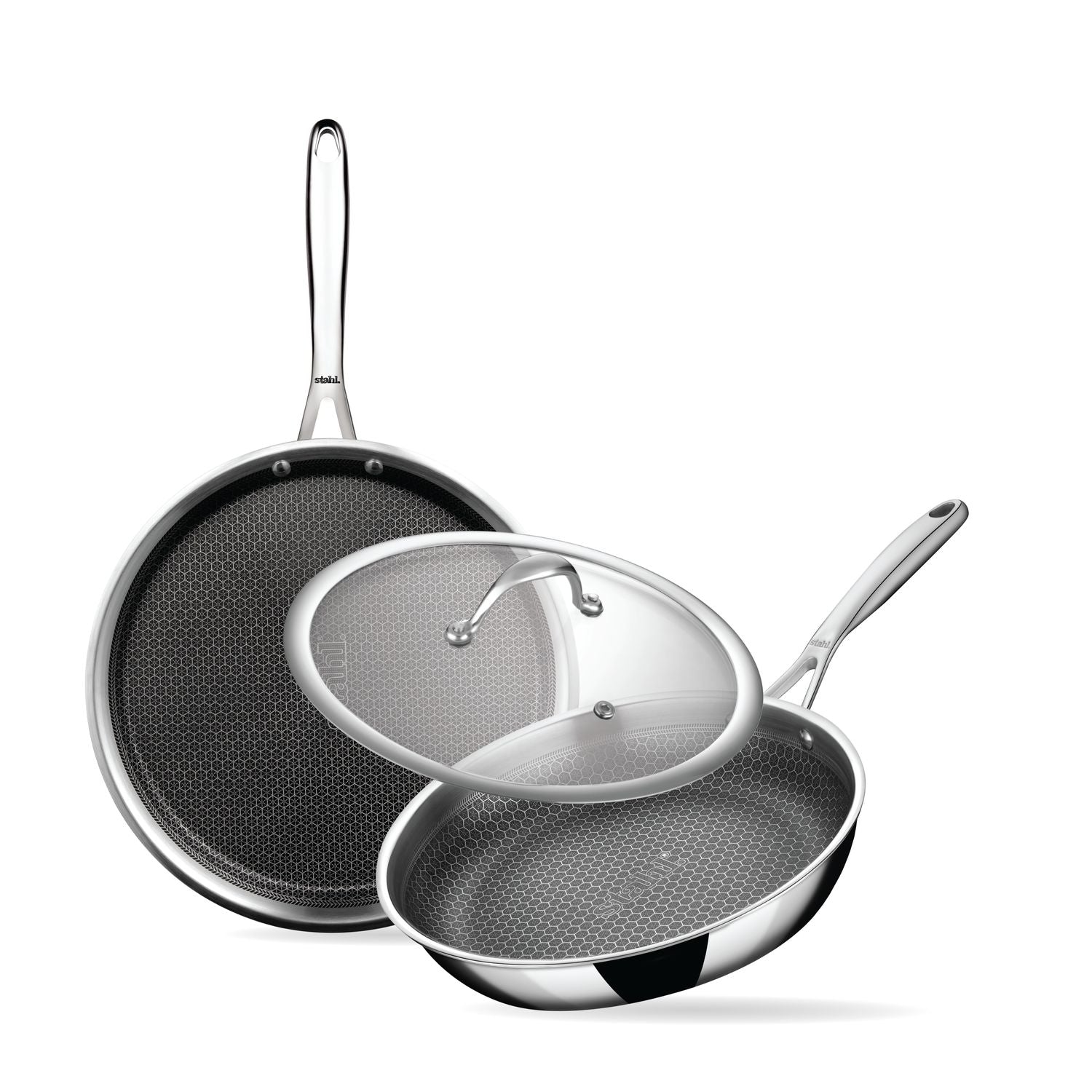 Stahl Artisan Hybrid Combo – Dosa Tawa 28cm + Fry Pan 24cm + Glass Lid (24cm)