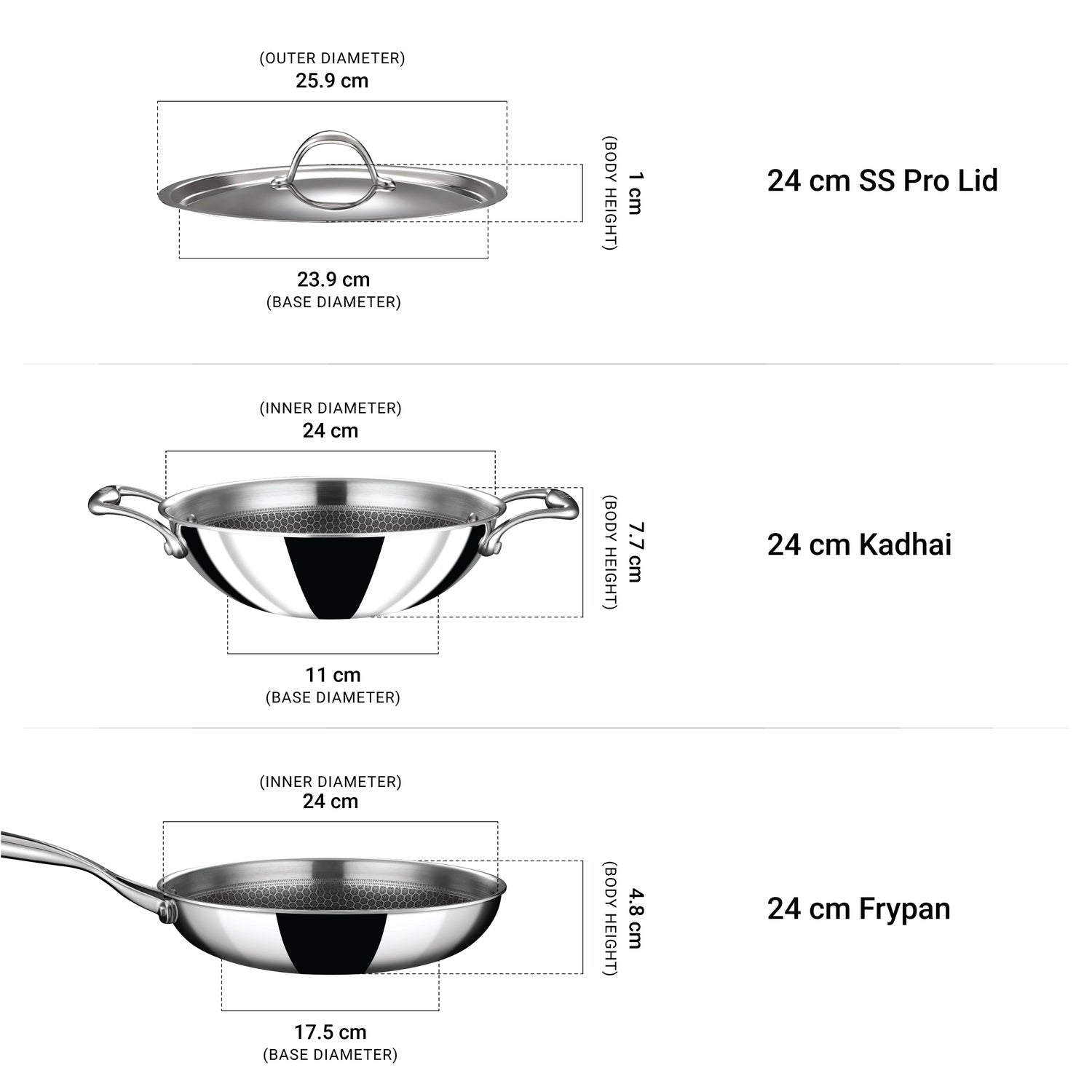 Stahl Artisan Hybrid Combo – Kadhai 24cm + Fry Pan 24cm + SS Pro Lid (24cm)