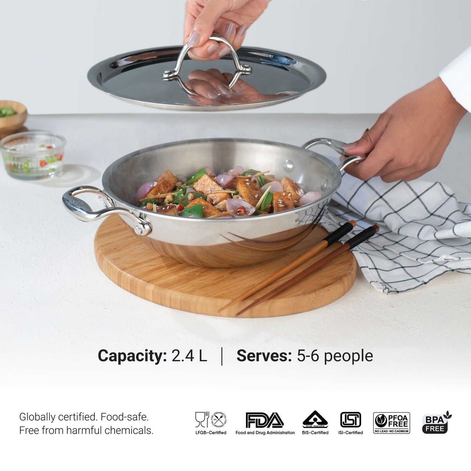 Stahl Artisan Triply Combo – Kadhai 24cm + Fry Pan 24cm + SS Pro Lid (24cm)