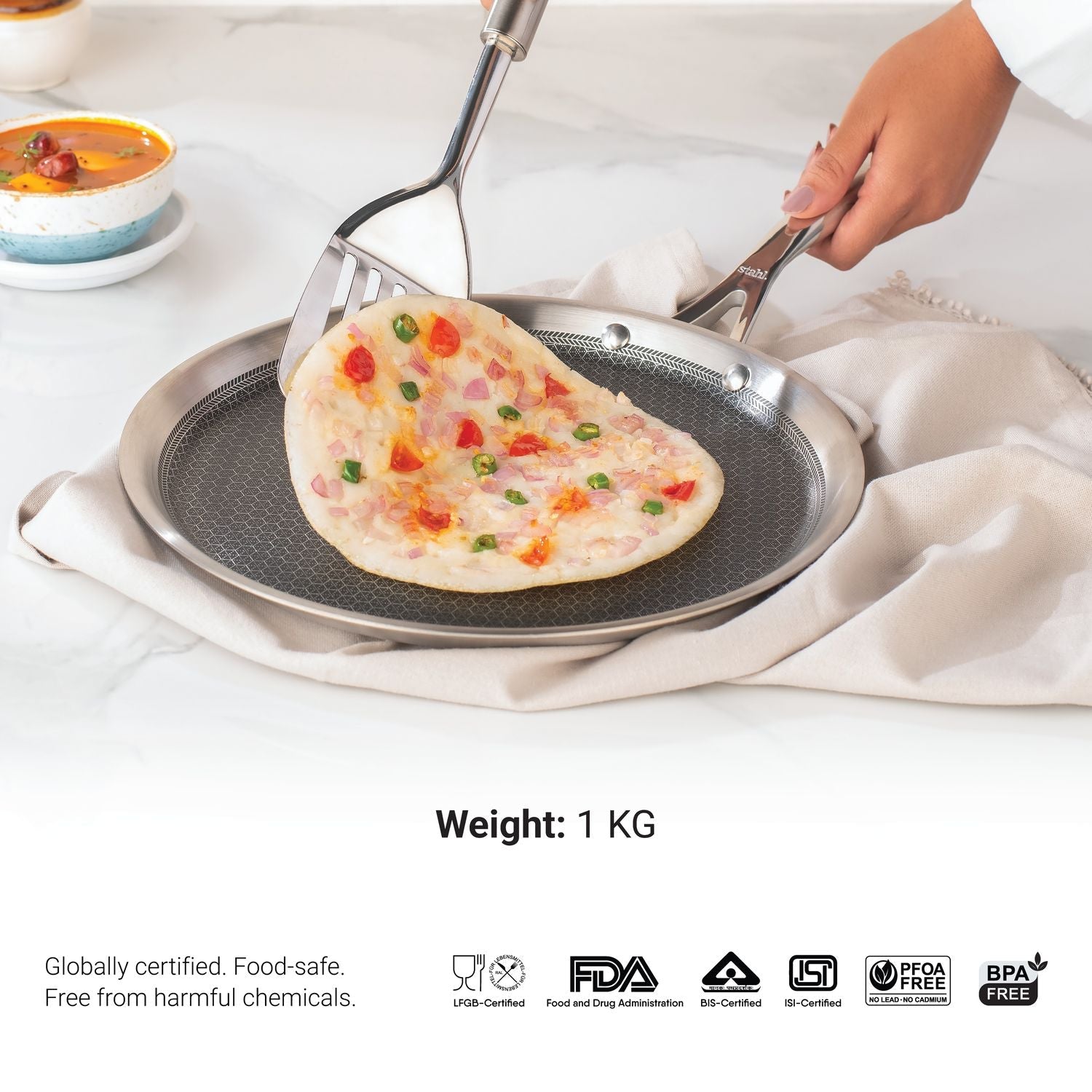 Stahl Artisan Hybrid Combo – Dosa Tawa 28cm + Fry Pan 24cm + Glass Lid (24cm)