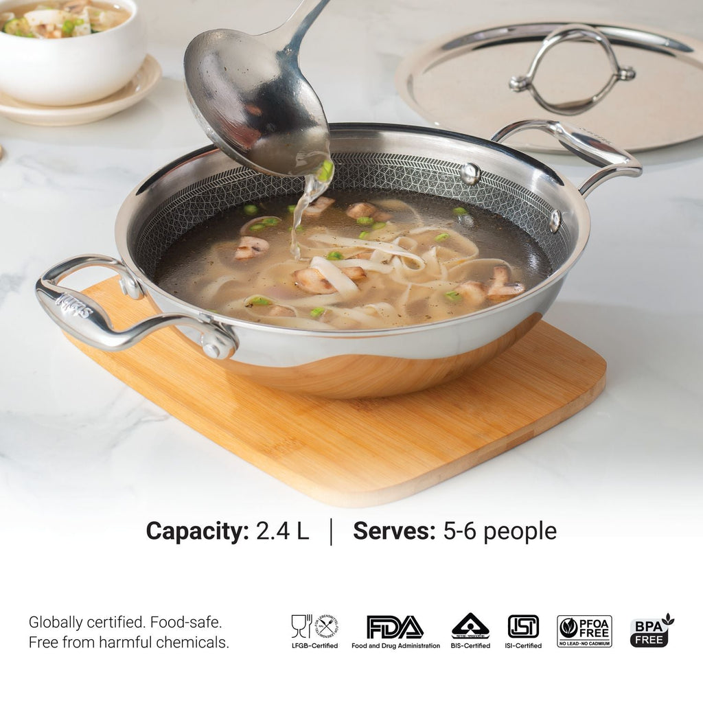 Stahl Artisan Hybrid Combo – Kadhai 24cm + Fry Pan 24cm + SS Pro Lid (24cm)