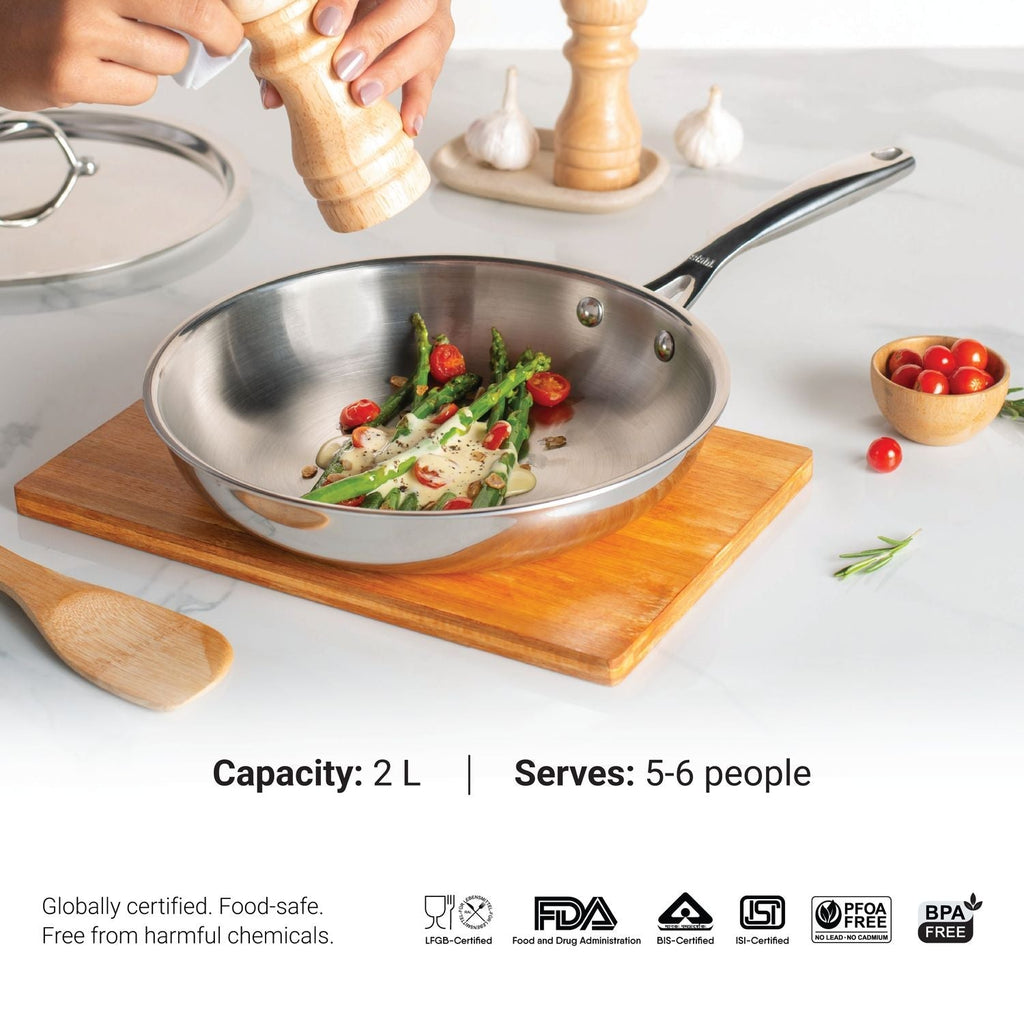 Stahl Artisan Triply Combo – Kadhai 24cm + Fry Pan 24cm + SS Pro Lid (24cm)
