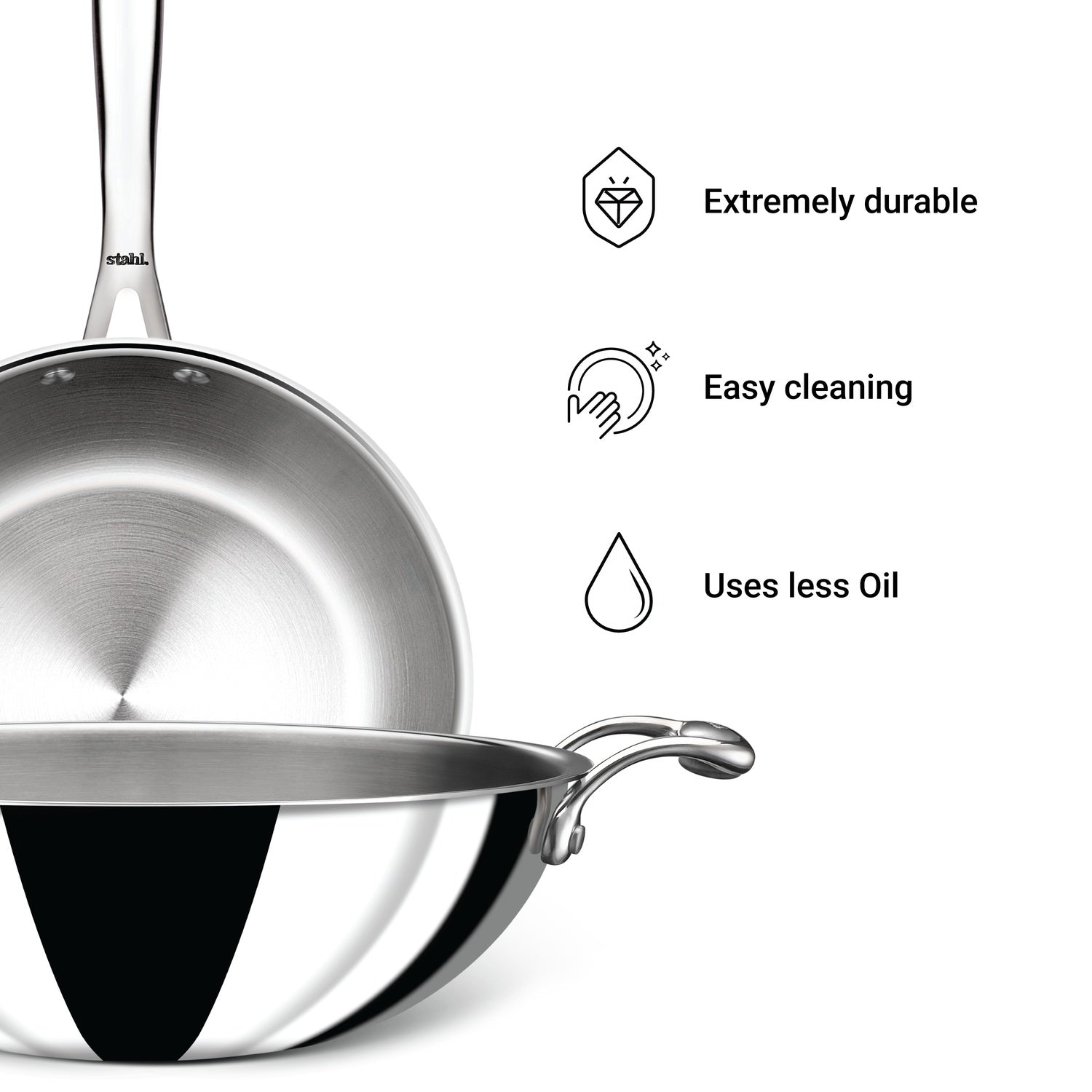 Stahl Artisan Triply Combo – Kadhai 24cm + Fry Pan 24cm + SS Pro Lid (24cm)