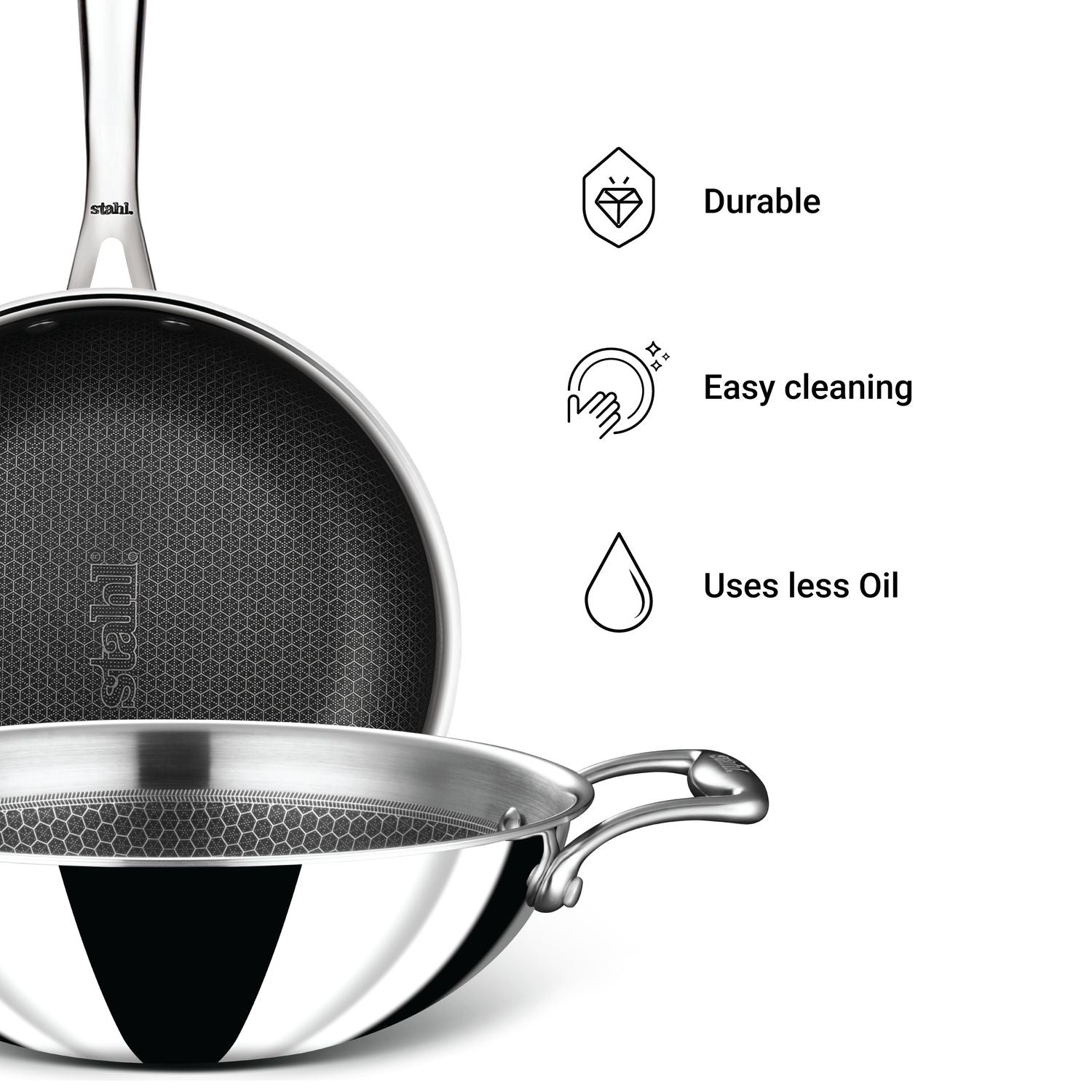 Stahl Artisan Hybrid Combo – Kadhai 24cm + Fry Pan 24cm + SS Pro Lid (24cm)