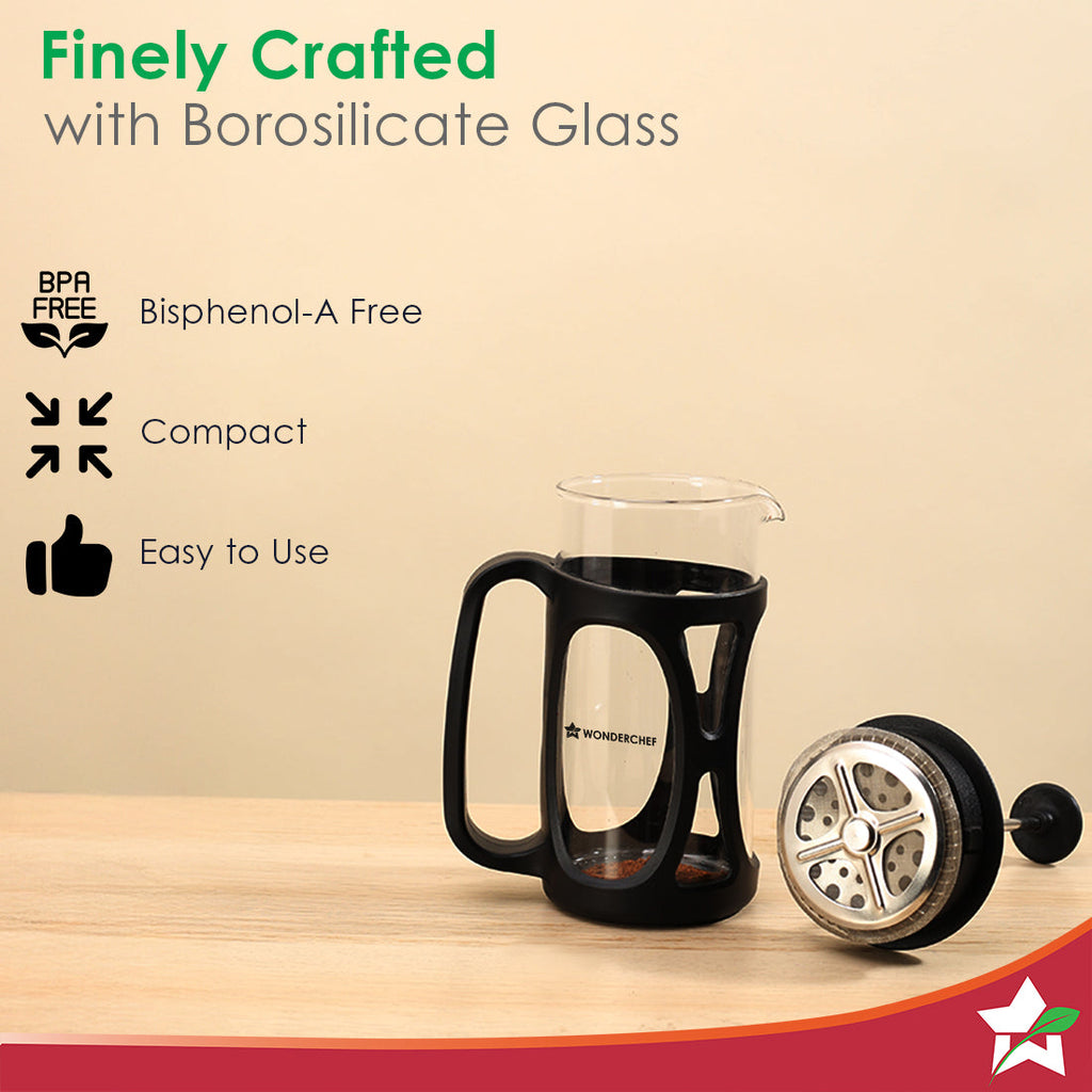 French Press Coffee Maker & Milk Frother Gift Combo | Brew in 3 Mins | Heat Resistant Borosilicate Glass Carafe | Battery-Operated Frother for Coffee, Hot Chocolate, etc.
