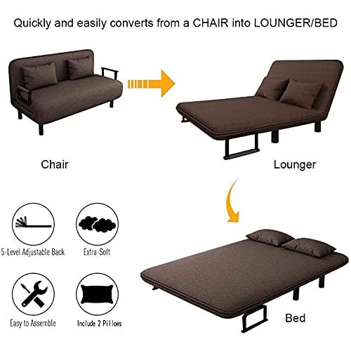 Royal Interiors 3 Seater Foldable Sofa with Cushion & Armrests, Convertible Tri-Fold Sofa Cum Bed Couch with 5-Position Adjustable Backrest, 3 in 1 Multi-Functional Sofa for Living Room (Coffee Brown)
