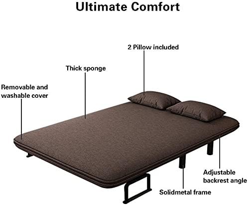 Royal Interiors 3 Seater Foldable Sofa with Cushion & Armrests, Convertible Tri-Fold Sofa Cum Bed Couch with 5-Position Adjustable Backrest, 3 in 1 Multi-Functional Sofa for Living Room (Coffee Brown)