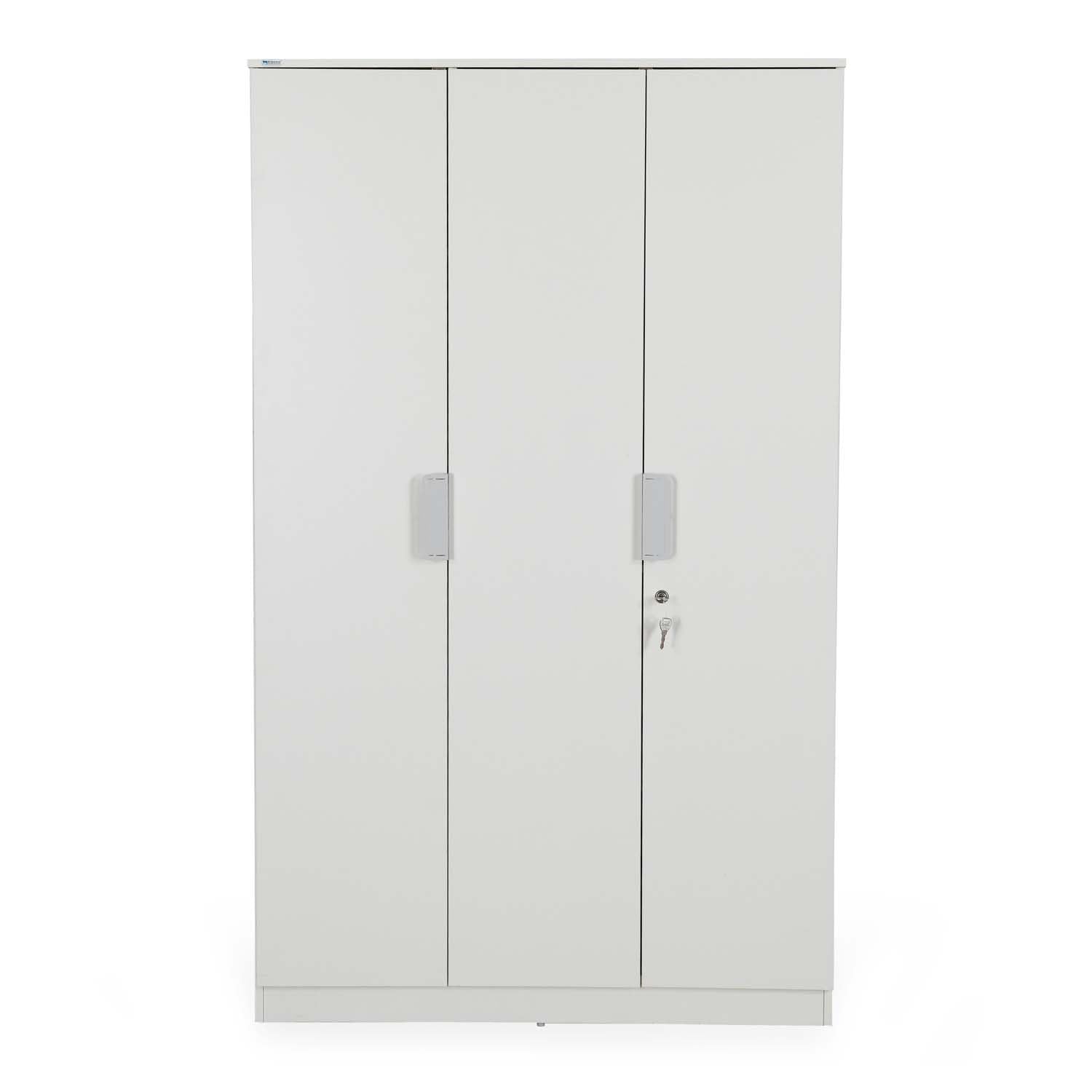 Nilkamal Joyce 3 Door Wooden Wardrobe for Bedroom | Almirah with 8 Shelves & 1 Hanging Rod | Clothes Cupboard | Engineered Wood | Frosty White