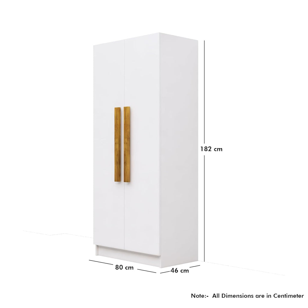Bniture 2 Door Wooden Wardrobe for Bedroom | Almirah for Clothes with 4 Shelves, Engineered Wood Wardrobe for Clothes | Cupboard for Bedroom (46D x 80W x 182H CM) | 3 Years Warranty (Frosty White)