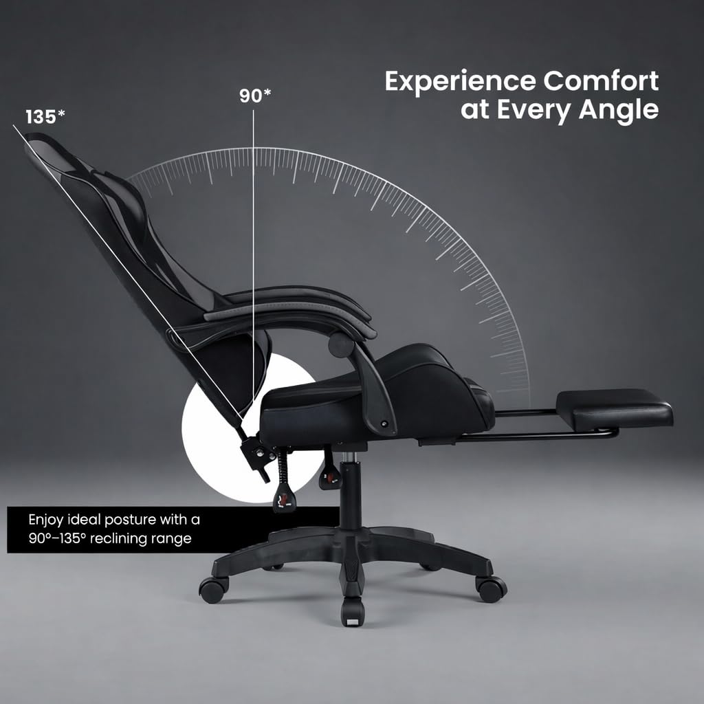 Warrior 2026 Edition Gaming & Office Ergonomic Chair | Vegan Leather | High Back 135° Recliner | Adjustable Height & Linkage Armrest | Lumbar Support | 360° Swivel | 3 Year Warranty, Black