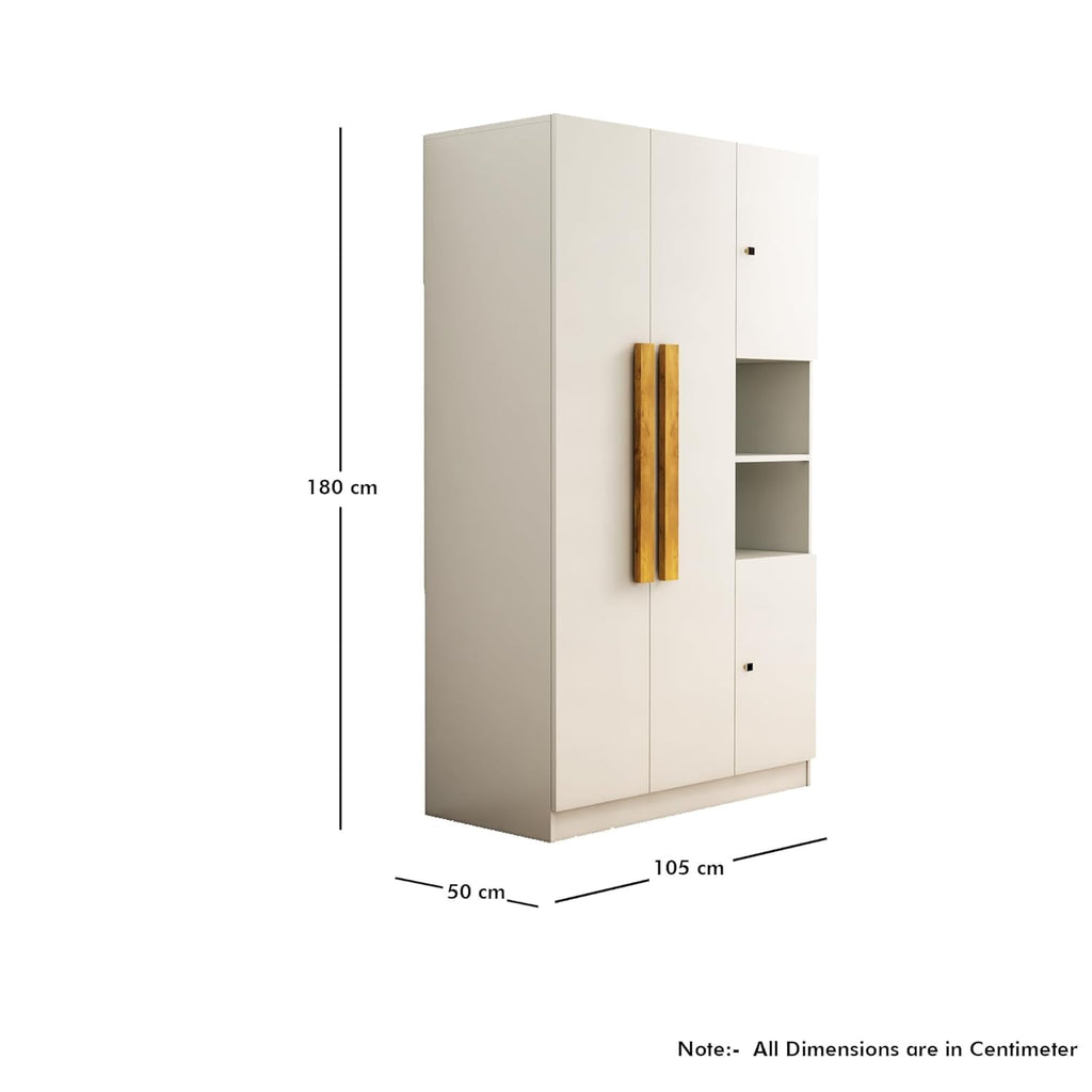 Bniture Wooden Almirah for Clothes, Door for Bedroom, 4 Door Wardrobe with Hanging Space (50D x 105W x 180H CM) |3 Year Warranty (Frosty White)