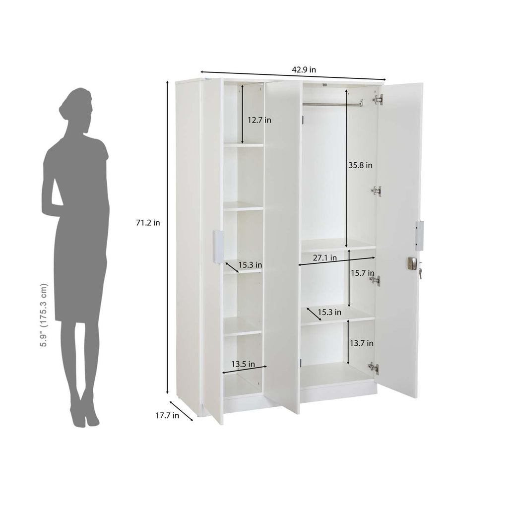 Nilkamal Joyce 3 Door Wooden Wardrobe for Bedroom | Almirah with 8 Shelves & 1 Hanging Rod | Clothes Cupboard | Engineered Wood | Frosty White