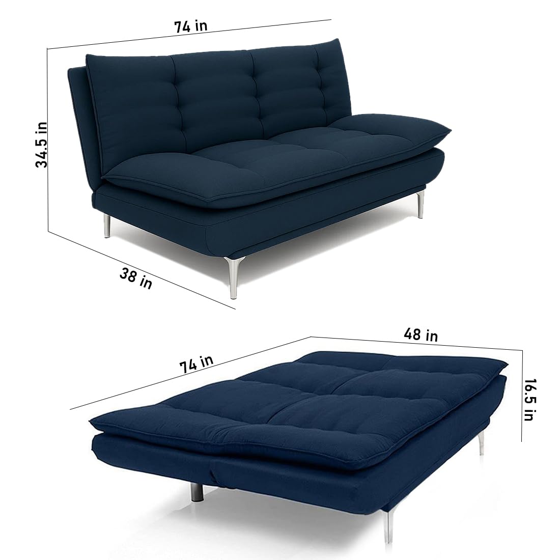 CASASTYLE Brio Fabric 3 Seater Sofa Cum Bed Set (Blue)