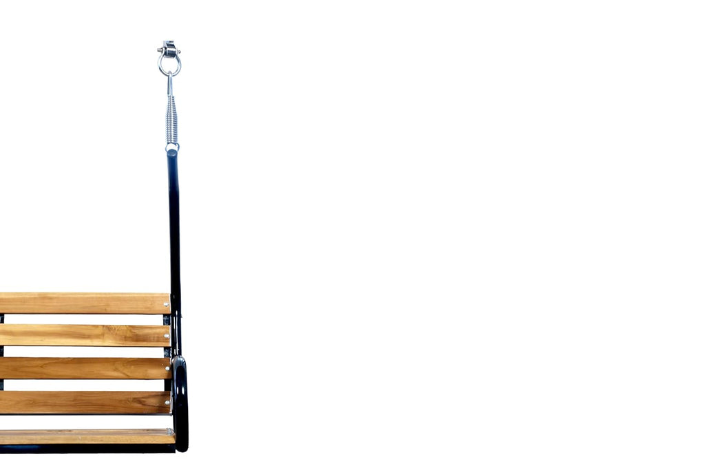Vachheta Naresh 2-Seater Indoor & Outdoor Swing - Natural Wooden Polished (50kg) | Upper Pipe Swing Jhula for Home and Blacony with Sturdy Stand | Strong 300 Kg Capacity Heavy Metal Swing