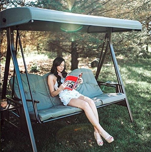 Low Carbon Steel 3 Seater Garden Swing Seat Outdoor Canopy Cushioned Bench- Brown, 127 Centimeters, 188 Centimeters (Brown)