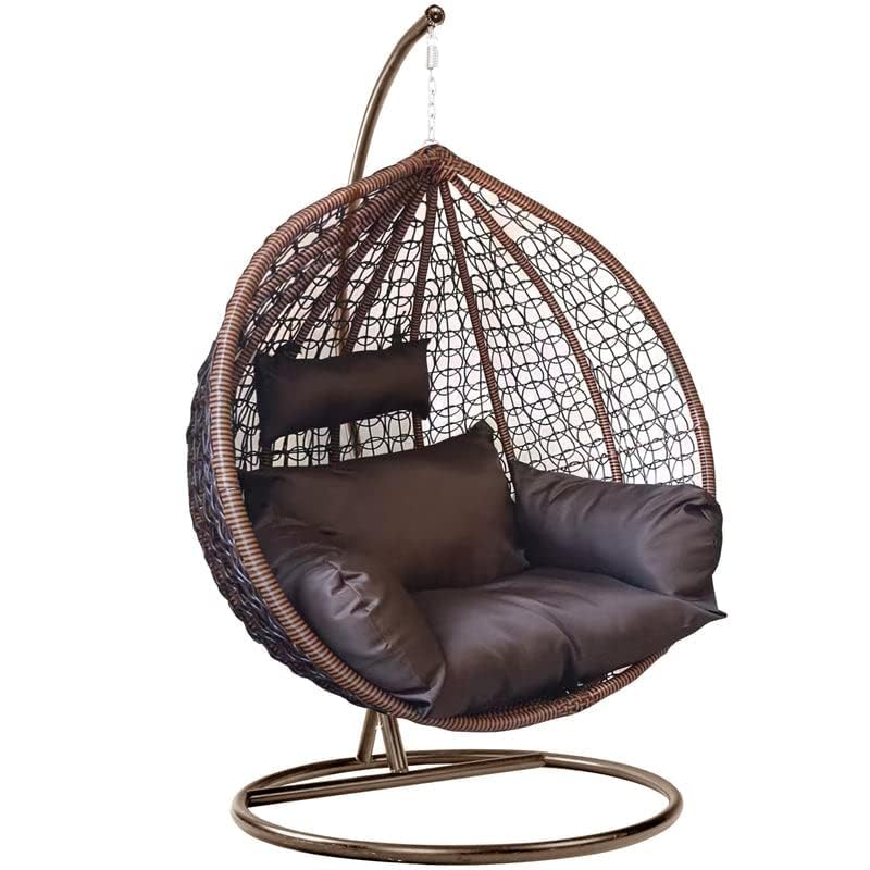 SpyderCraft Alisha Craft Single Seater Swing Chair with Stand & Cushion Outdoor Indoor Balcony Garden Patio,Powder Coated Frame,UV Protected Wicker,Premium Cushion, Metal