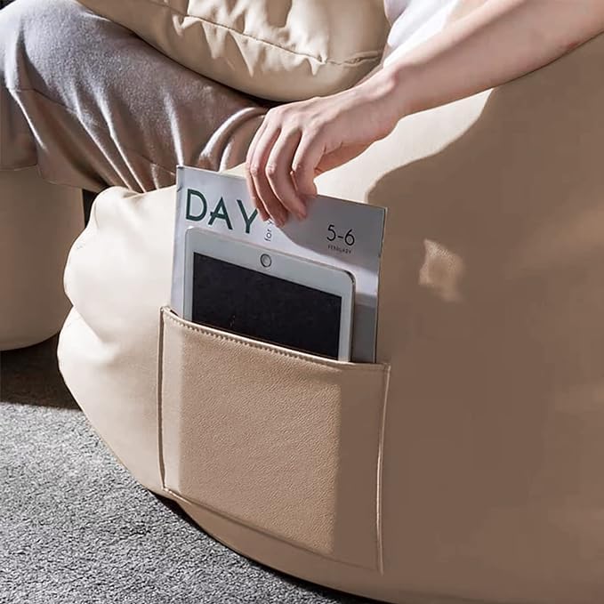 INSTER Combo of Bean Bag Cover with Footrest and Cushion Only (Without Filling) Faux Leather Bean Bag Chair Couch Cover Seat Lazy Sofa (4XL, Cream)