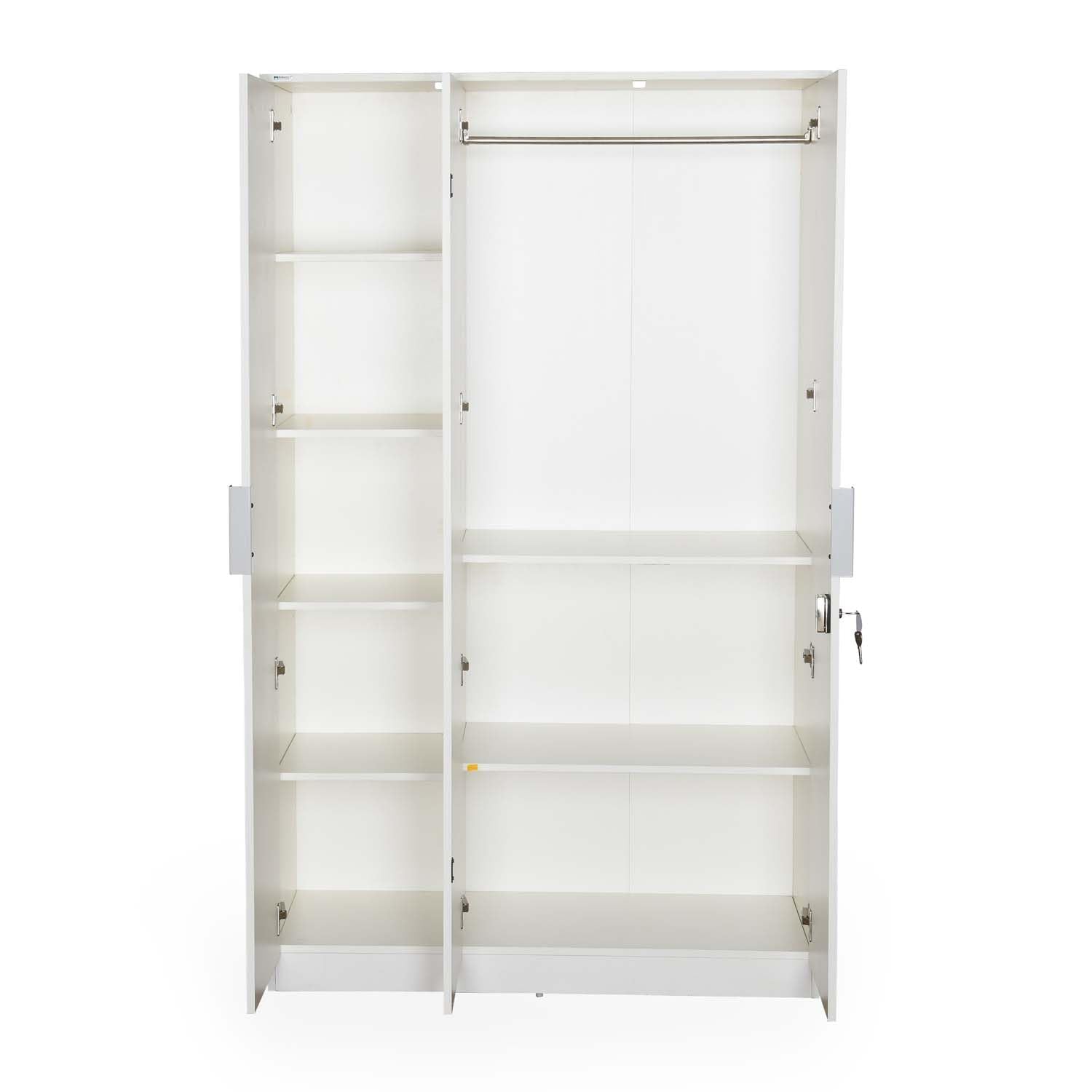 Nilkamal Joyce 3 Door Wooden Wardrobe for Bedroom | Almirah with 8 Shelves & 1 Hanging Rod | Clothes Cupboard | Engineered Wood | Frosty White