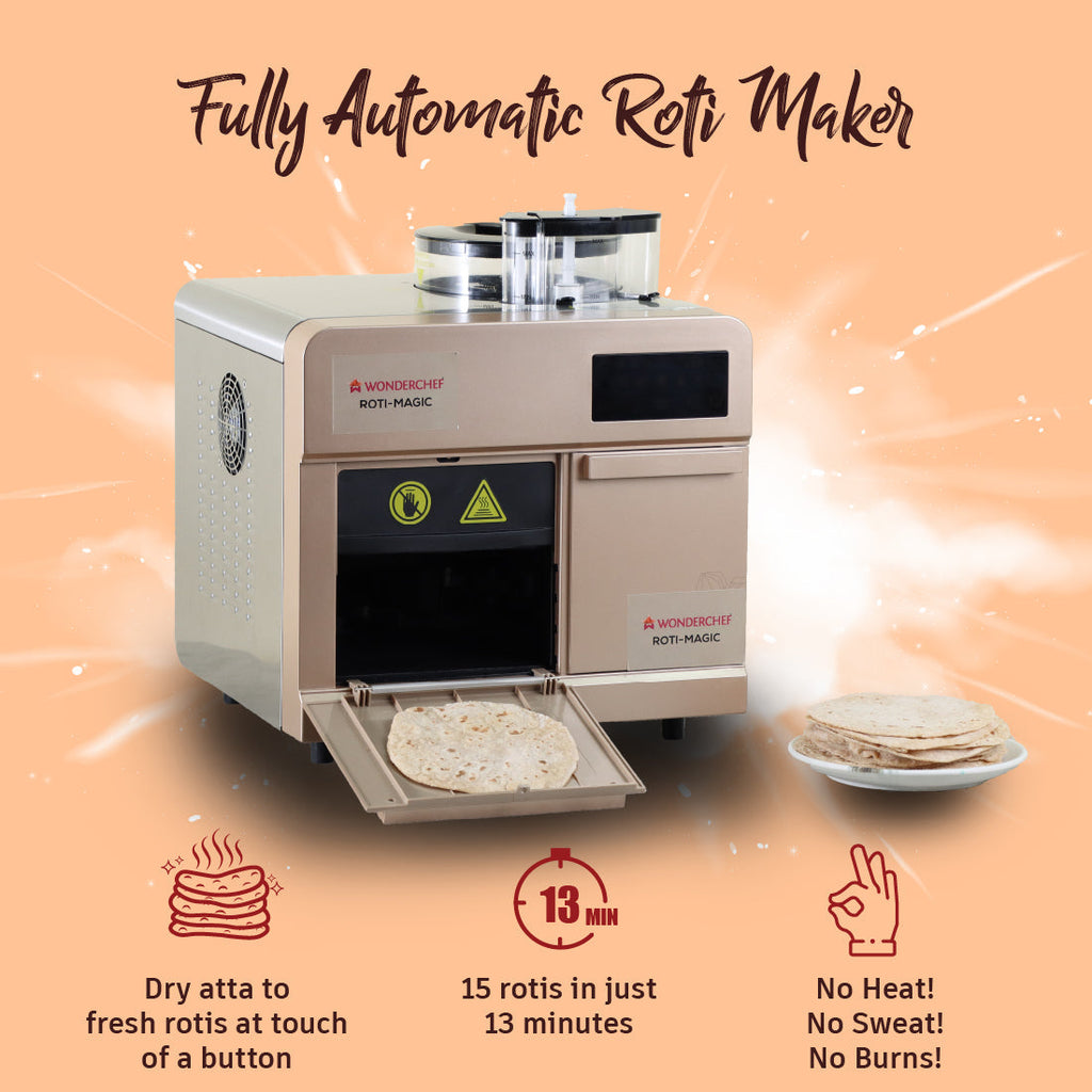 Roti Magic, Fully Automatic Electric Roti Maker Machine for Homemade Hot Fresh Rotis, Dough Kneading, Rolling and Baking, Easy to Use, 12+ rotis in 15 mins, 2-Yr Warranty