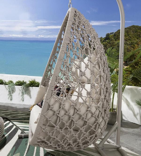 Outdoor Furniture Double Seater Swing (Grey Swing with White Cushion)