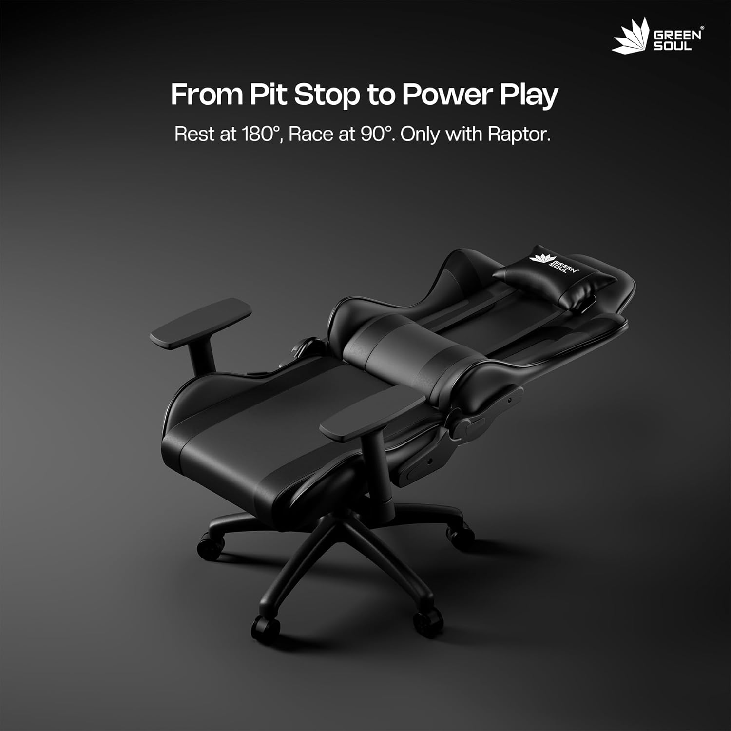 Green Soul Raptor 2.0 Racing Edition Ergonomic Gaming Chair with Premium PU Leather, Adjustable Neck & Lumbar Pillow, 3D Adjustable Armrests & Heavy Duty Nylon Base (Black)