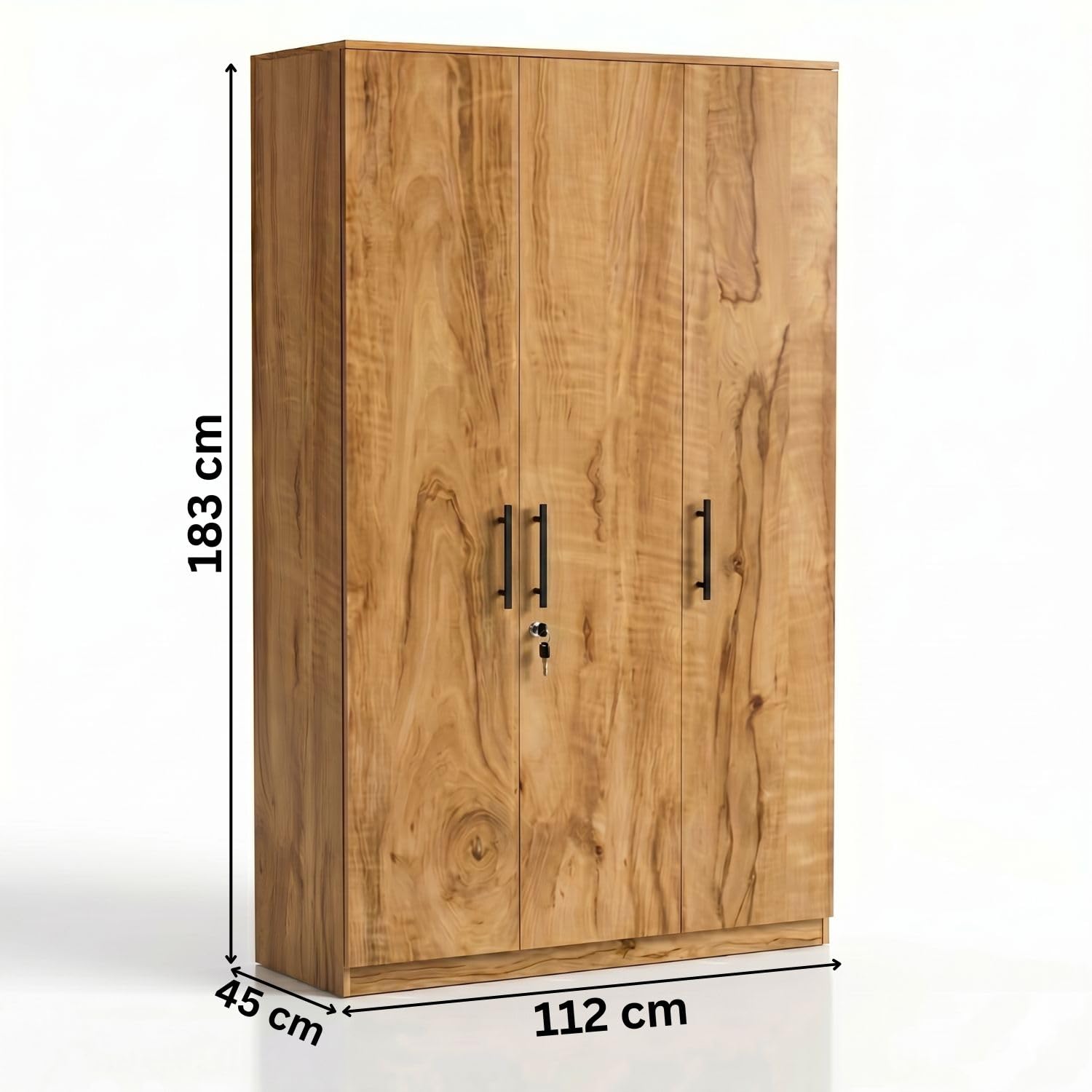 FFO Kavisto 3 Door Wardrobe for Bedroom with Shelves, Hanging Space & Lock, Wooden Clothes Organizer Almirah for Home, Office & Kids Room DIY.