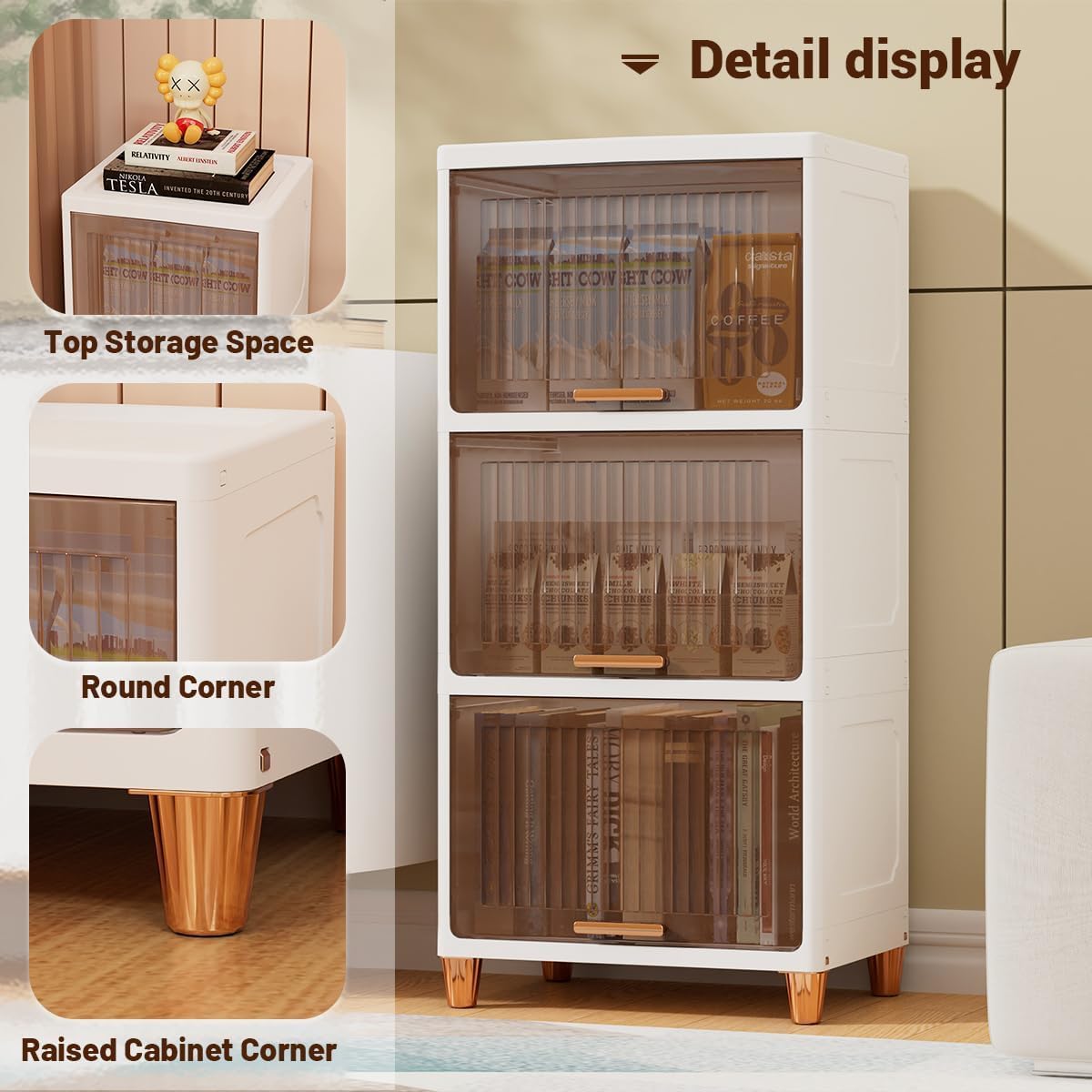 JD FRESH 4 Tier Foldable Plastic Cloth Rack for Storage/Kitchen Cupboard/Versatile and Sturdy Wardrobe for Clothes/Storage Organizer/Closet for Bedroom/Living Room/Laundry Room/Study (Transparent)