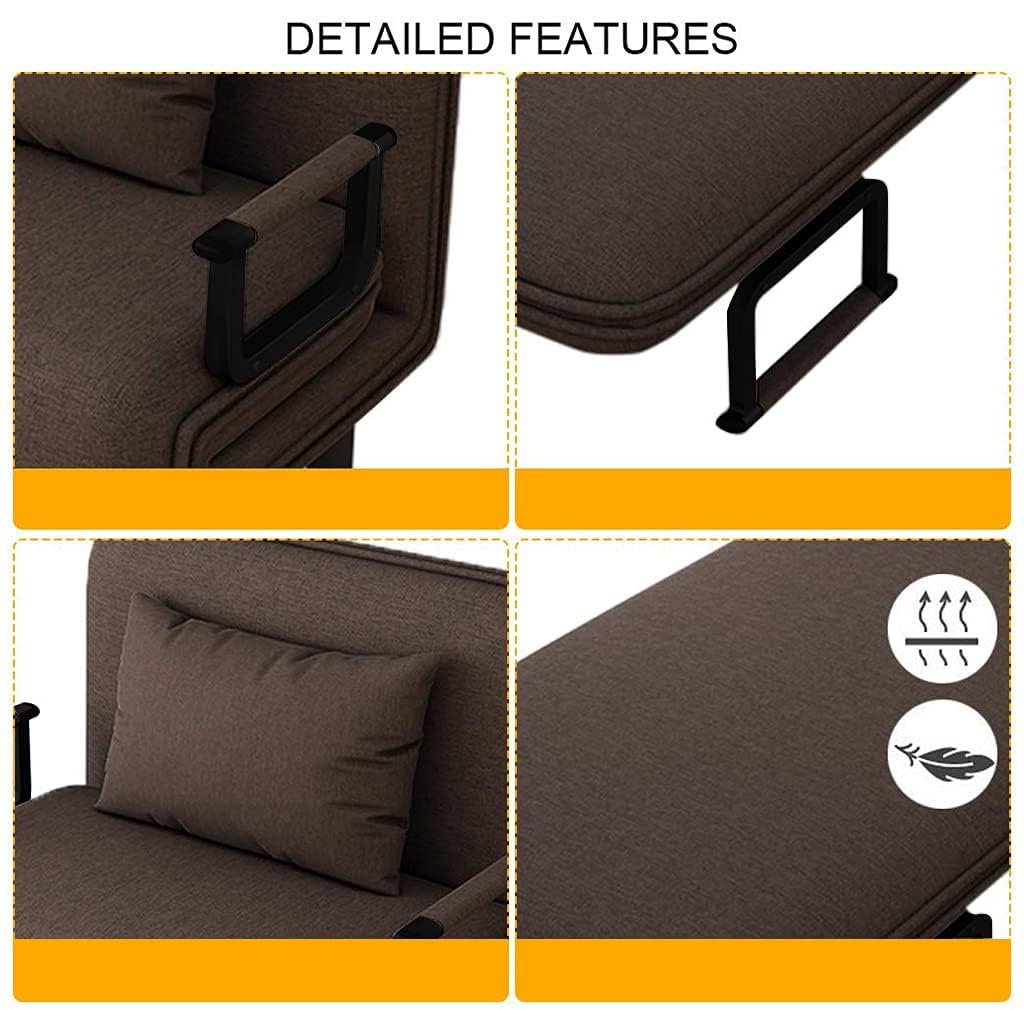 Royal Interiors 3 Seater Foldable Sofa with Cushion & Armrests, Convertible Tri-Fold Sofa Cum Bed Couch with 5-Position Adjustable Backrest, 3 in 1 Multi-Functional Sofa for Living Room (Coffee Brown)