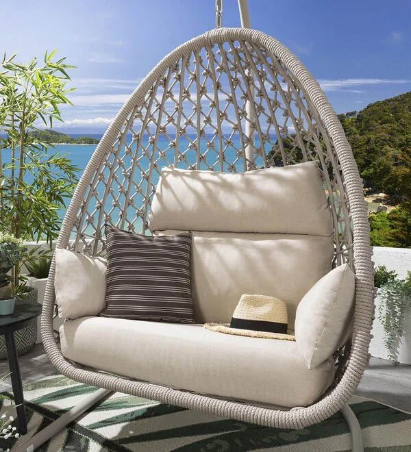 Outdoor Furniture Double Seater Swing (Grey Swing with White Cushion)