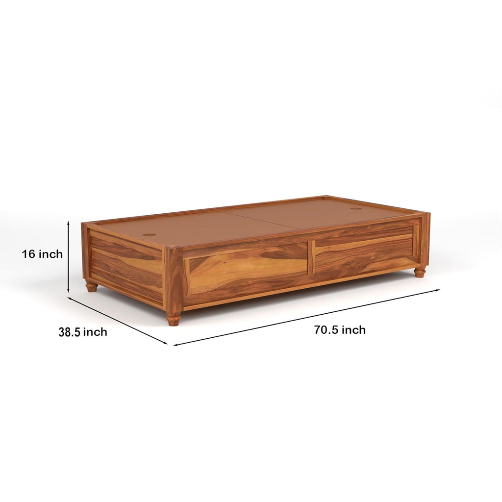Wood Divana Cot for Home Hall || Diwan Cum Bed with Storage || 3 Seater Sofa Cum Couch || Divan Bed for Living Room || Without Pillow&Mattress (Natural)
