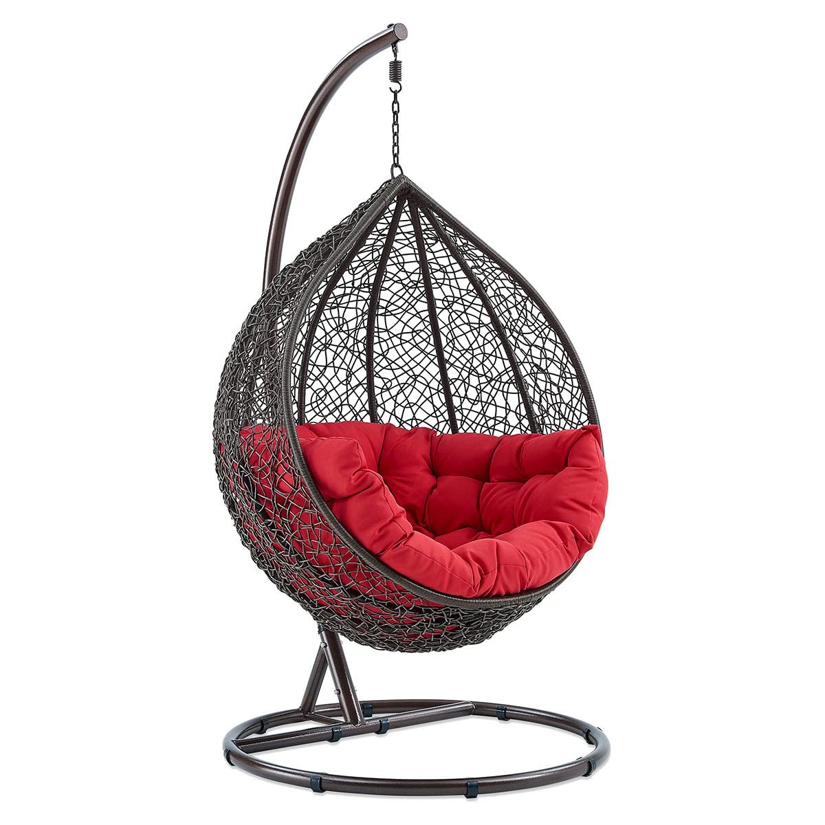 Knots Craft India Single Seater Swing Chair with Stand & Cushion Outdoor Indoor Balcony Garden Patio,Powder Coated Frame,UV Protected Wicker,Premium Cushion AF_in_038