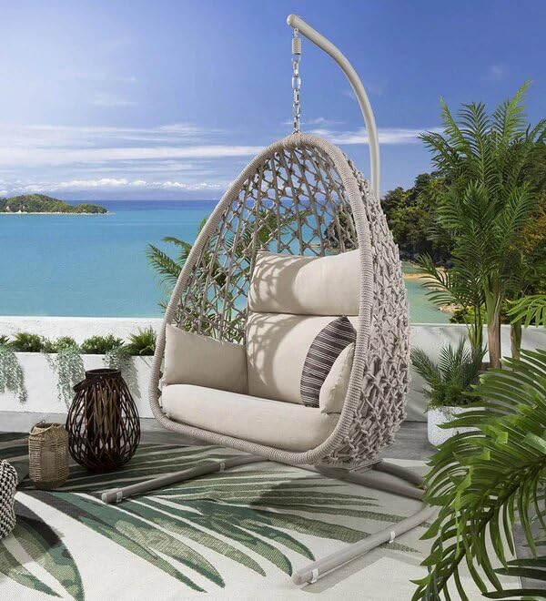 Outdoor Furniture Double Seater Swing (Grey Swing with White Cushion)