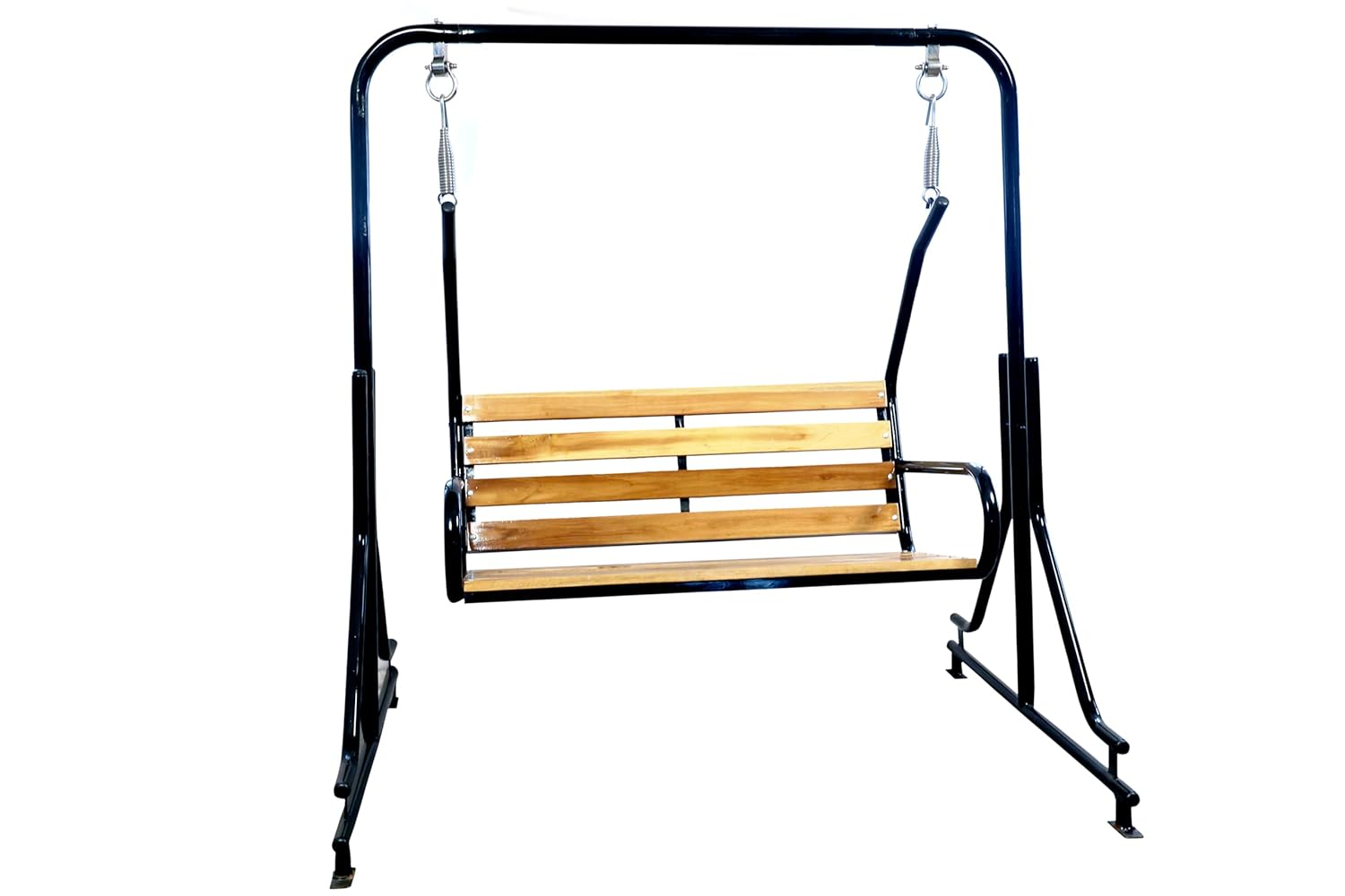 Vachheta Naresh 2-Seater Indoor & Outdoor Swing - Natural Wooden Polished (50kg) | Upper Pipe Swing Jhula for Home and Blacony with Sturdy Stand | Strong 300 Kg Capacity Heavy Metal Swing
