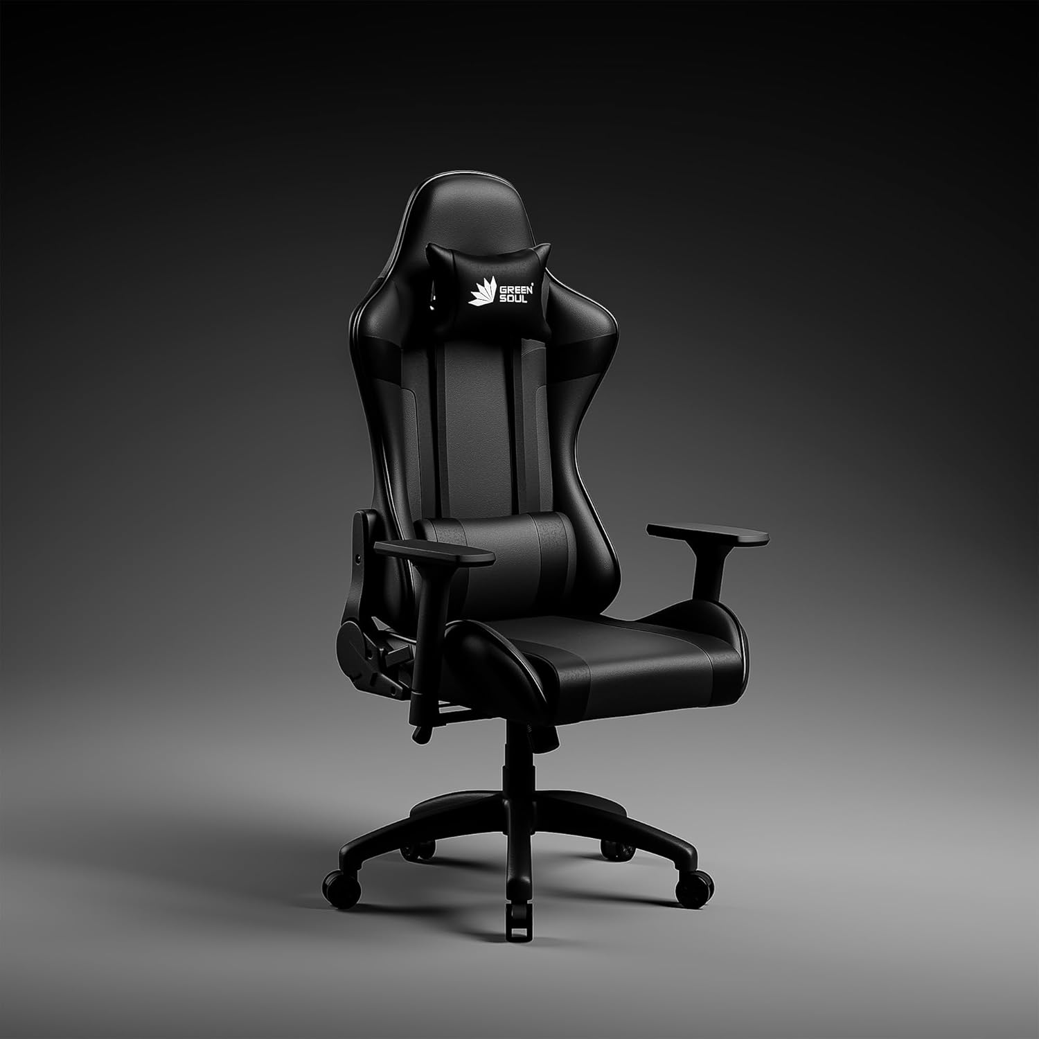 Green Soul Raptor 2.0 Racing Edition Ergonomic Gaming Chair with Premium PU Leather, Adjustable Neck & Lumbar Pillow, 3D Adjustable Armrests & Heavy Duty Nylon Base (Black)