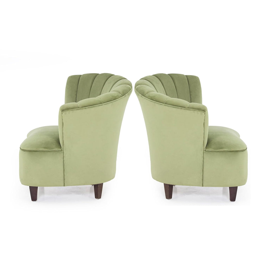 Peachtree Butterfly 1 Seater Chair for Living Room, Mango Wooden Frame & Sheesham Wood Leg | Velvet Fabric Chair for Dining Room | Single Seater Chair | No Armstyle |1 Year Warrranty (Set of 2, Green)