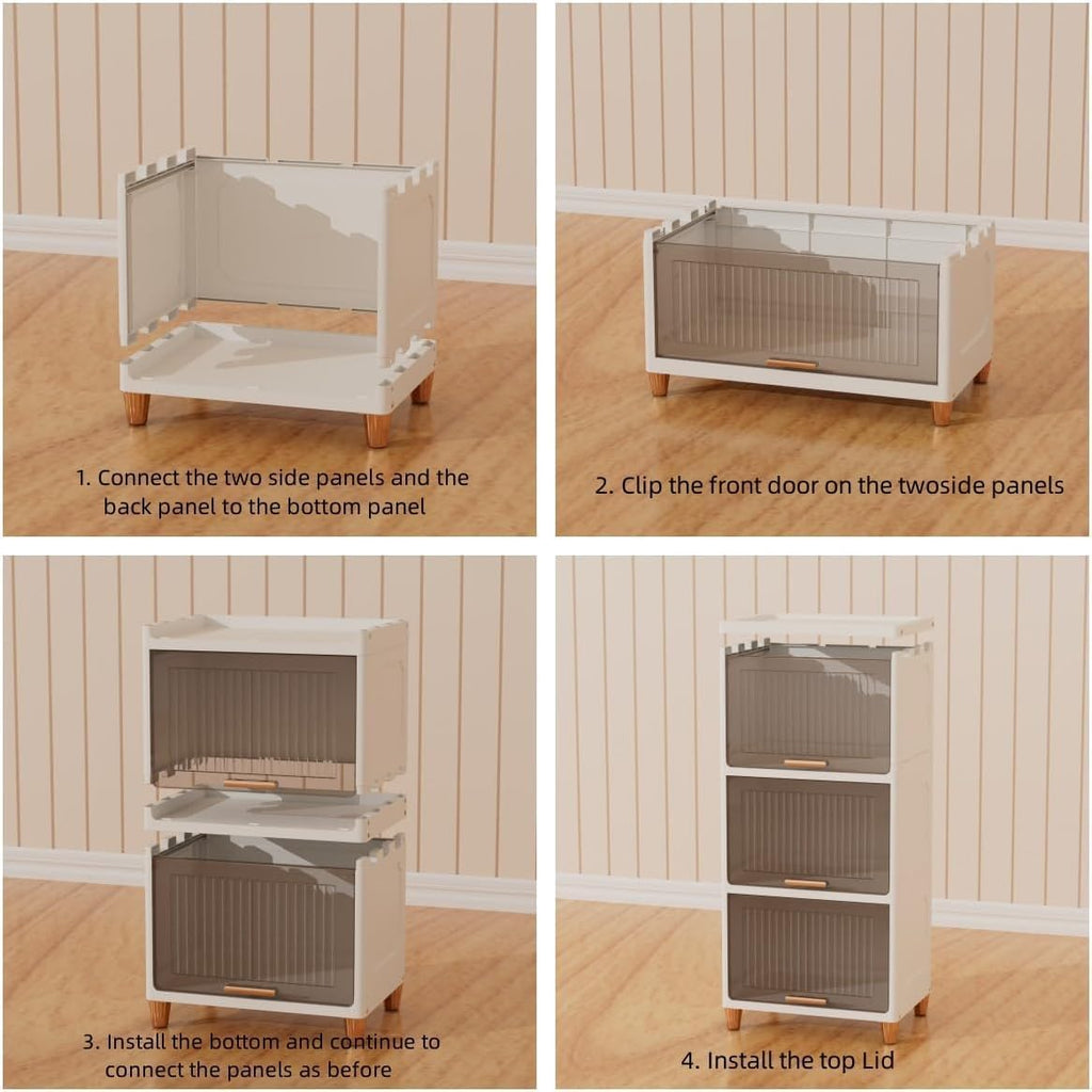 JD FRESH 4 Tier Foldable Plastic Cloth Rack for Storage/Kitchen Cupboard/Versatile and Sturdy Wardrobe for Clothes/Storage Organizer/Closet for Bedroom/Living Room/Laundry Room/Study (Transparent)