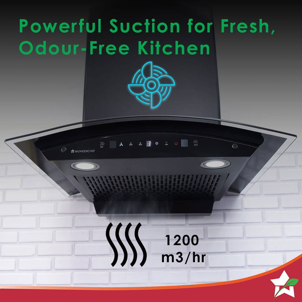 Ultima C-Line| 60cm | 1400 m3/hr | Auto Clean| Curved Glass Chimney | Baffle Filter | 1400M3/hr| Powerful Suction | Touch Control|  3 Speed Motion Sensor Technology| Low Noise | 7 Year Warranty|Black