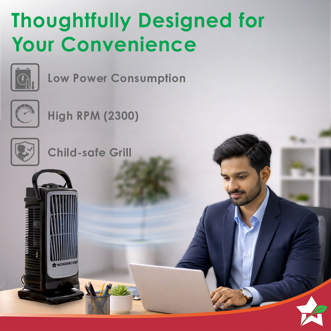 Tornado Portable Fan, For Home and Office Tabletop, 3 Speed Settings, 2kg Mini Portable Fan, Low Power Consumption, Child Safe, 1-Yr Warranty