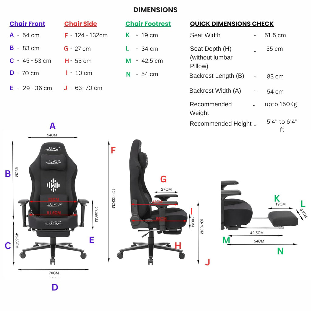 Dr Luxur® 2026 Edition Weavemonster Ergonomic Gaming Chair | Chair For Office Work | Honeycombed Fabric | Magnetic Neck Pillow | Portable Lumbar Pillow | Footrest | 4D Armrest with 180 Recline (Black)
