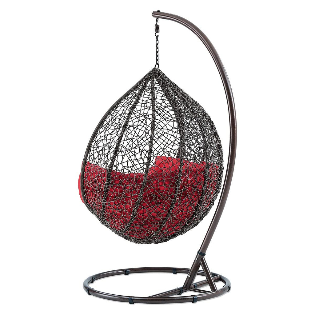 Knots Craft India Single Seater Swing Chair with Stand & Cushion Outdoor Indoor Balcony Garden Patio,Powder Coated Frame,UV Protected Wicker,Premium Cushion AF_in_038