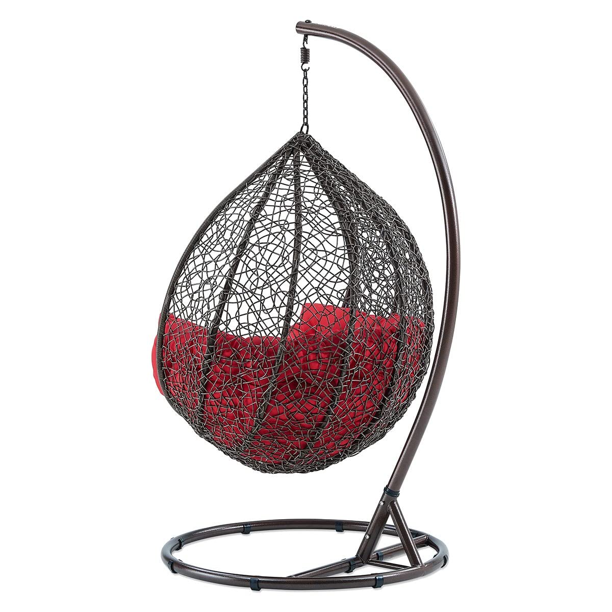 Knots Craft India Single Seater Swing Chair with Stand & Cushion Outdoor Indoor Balcony Garden Patio,Powder Coated Frame,UV Protected Wicker,Premium Cushion AF_in_038