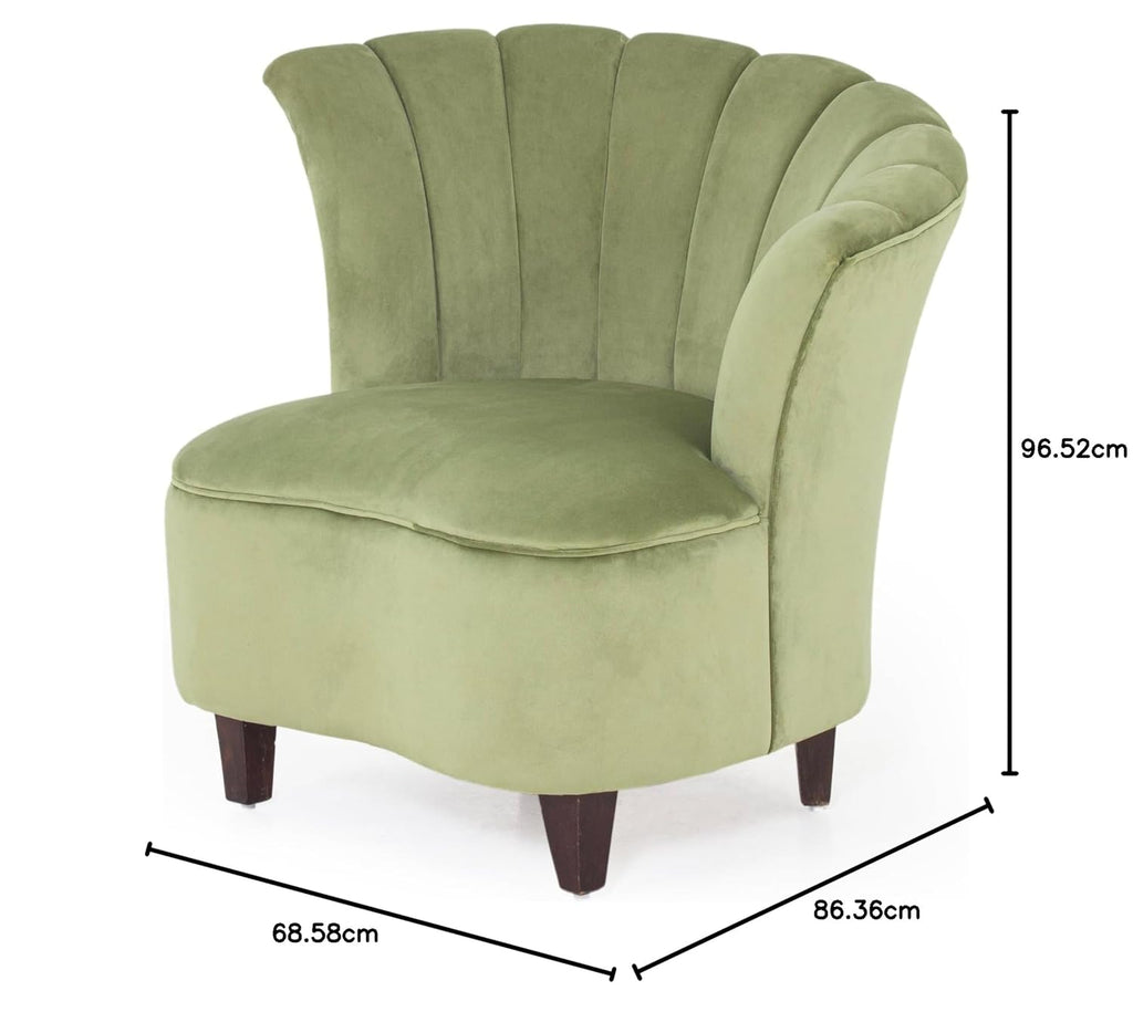 Peachtree Butterfly 1 Seater Chair for Living Room, Mango Wooden Frame & Sheesham Wood Leg | Velvet Fabric Chair for Dining Room | Single Seater Chair | No Armstyle |1 Year Warrranty (Set of 2, Green)