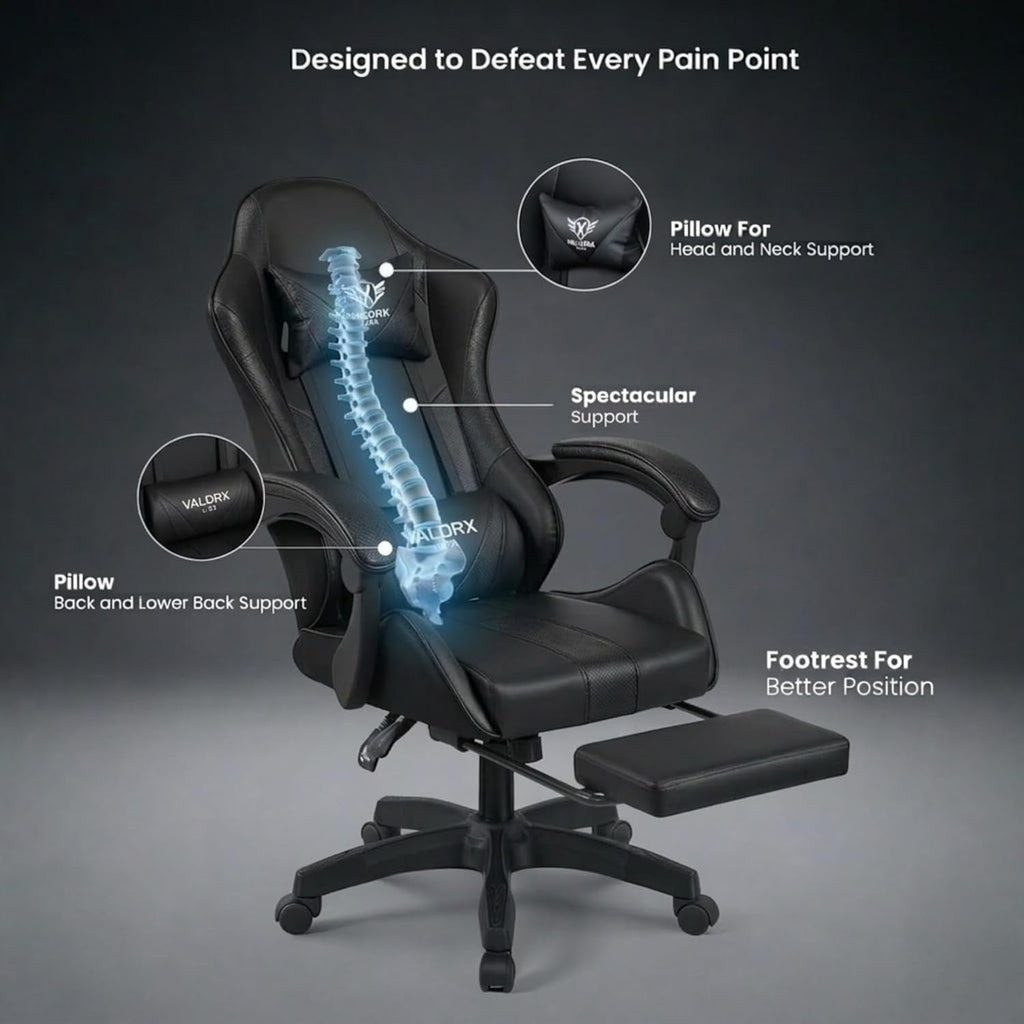 Warrior 2026 Edition Gaming & Office Ergonomic Chair | Vegan Leather | High Back 135° Recliner | Adjustable Height & Linkage Armrest | Lumbar Support | 360° Swivel | 3 Year Warranty, Black