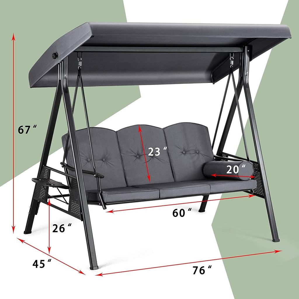 Low Carbon Steel 3 Seater Garden Swing Seat Outdoor Canopy Cushioned Bench- Brown, 127 Centimeters, 188 Centimeters (Brown)