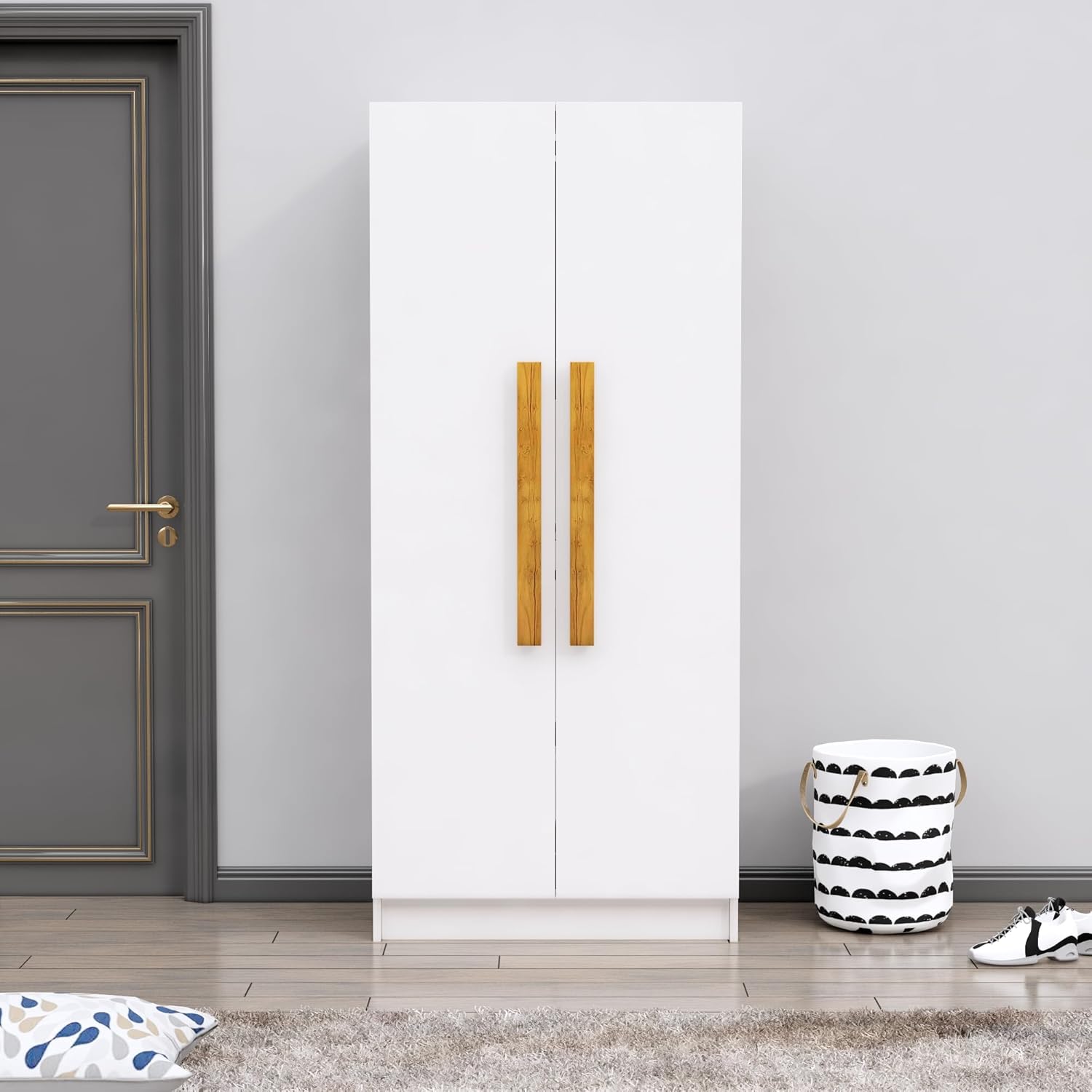 Bniture 2 Door Wooden Wardrobe for Bedroom | Almirah for Clothes with 4 Shelves, Engineered Wood Wardrobe for Clothes | Cupboard for Bedroom (46D x 80W x 182H CM) | 3 Years Warranty (Frosty White)