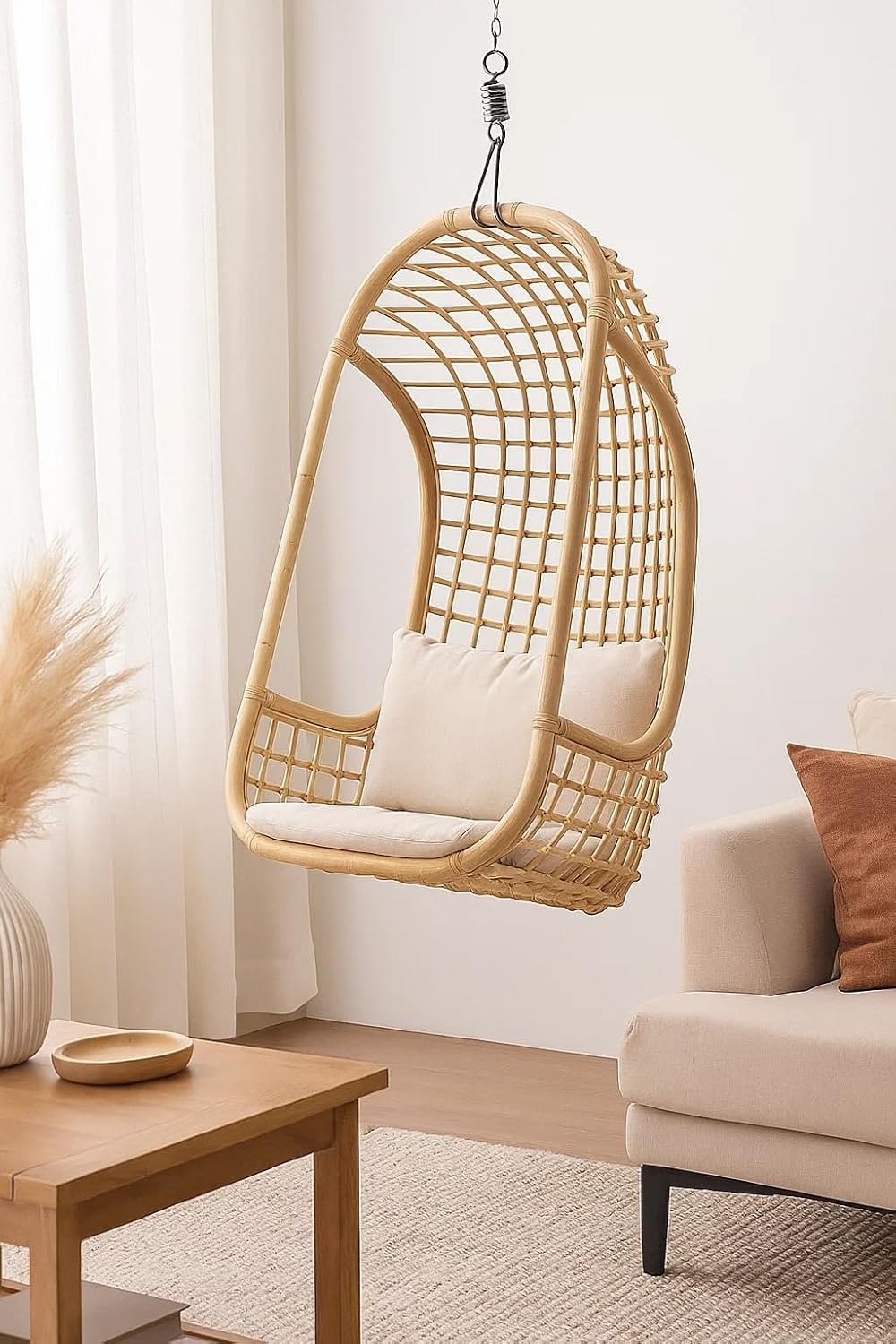 IRA Rattan Modern Swing Chair for Home (Only Swing) - Brown, Wood, Rattan - Maximum Weight 90 kg - Single Seater - Indoor/Outdoor