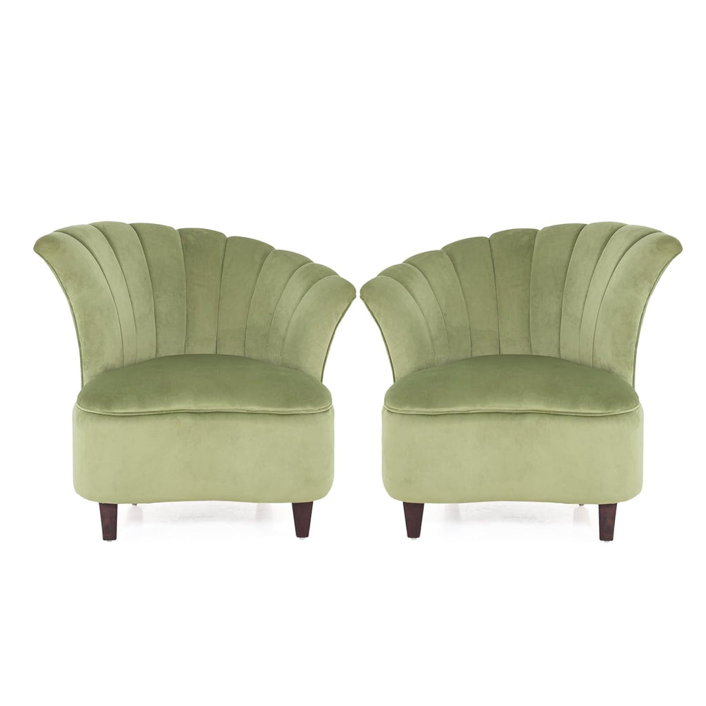 Peachtree Butterfly 1 Seater Chair for Living Room, Mango Wooden Frame & Sheesham Wood Leg | Velvet Fabric Chair for Dining Room | Single Seater Chair | No Armstyle |1 Year Warrranty (Set of 2, Green)