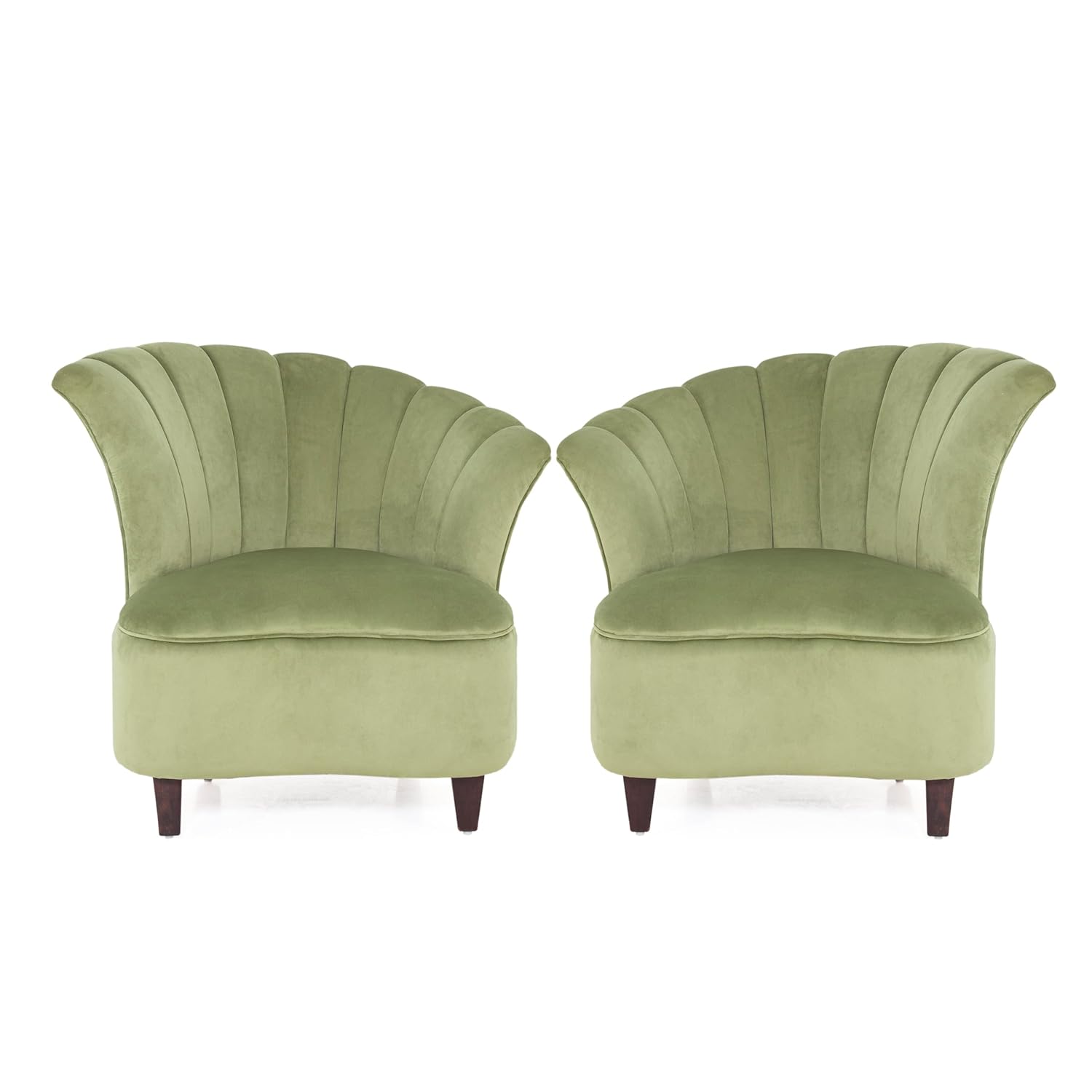 Peachtree Butterfly 1 Seater Chair for Living Room, Mango Wooden Frame & Sheesham Wood Leg | Velvet Fabric Chair for Dining Room | Single Seater Chair | No Armstyle |1 Year Warrranty (Set of 2, Green)