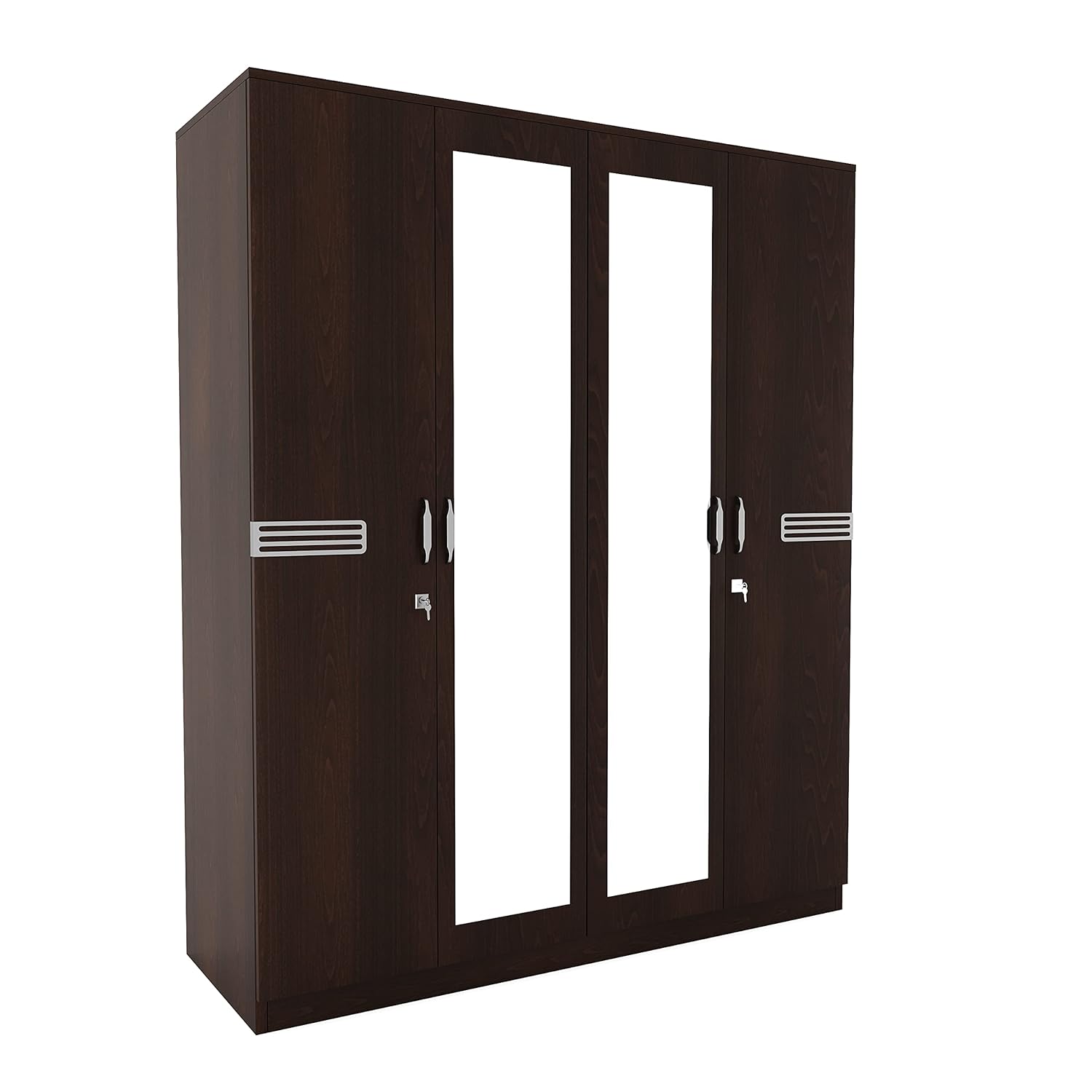 Nilkamal Riva 4 Door Wooden Wardrobe With Mirror for Bedroom | Almirah with 2 Hanging Rods, 6 Shelves, 2 Lockable Drawers | Clothes Cupboard | Engineered Wood | New Wenge
